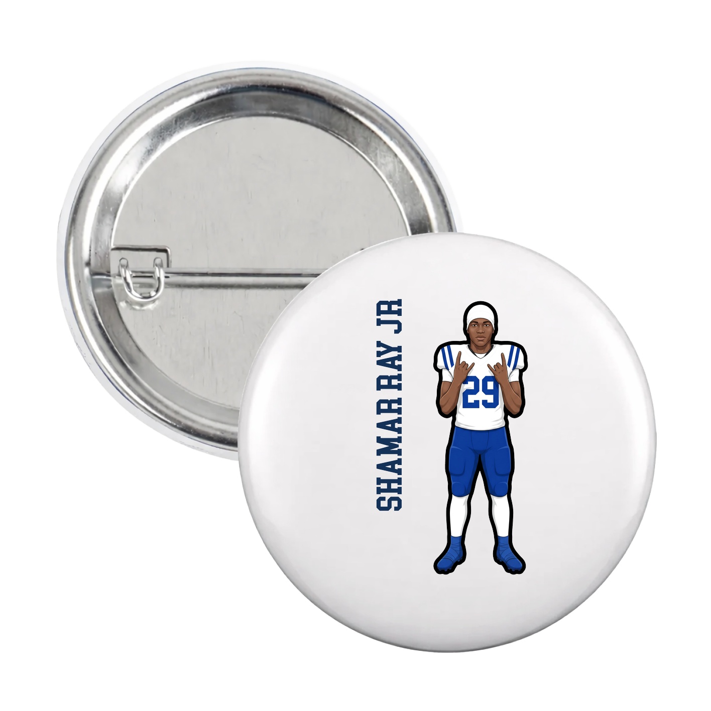 Game Day Button — Name Vertical in White