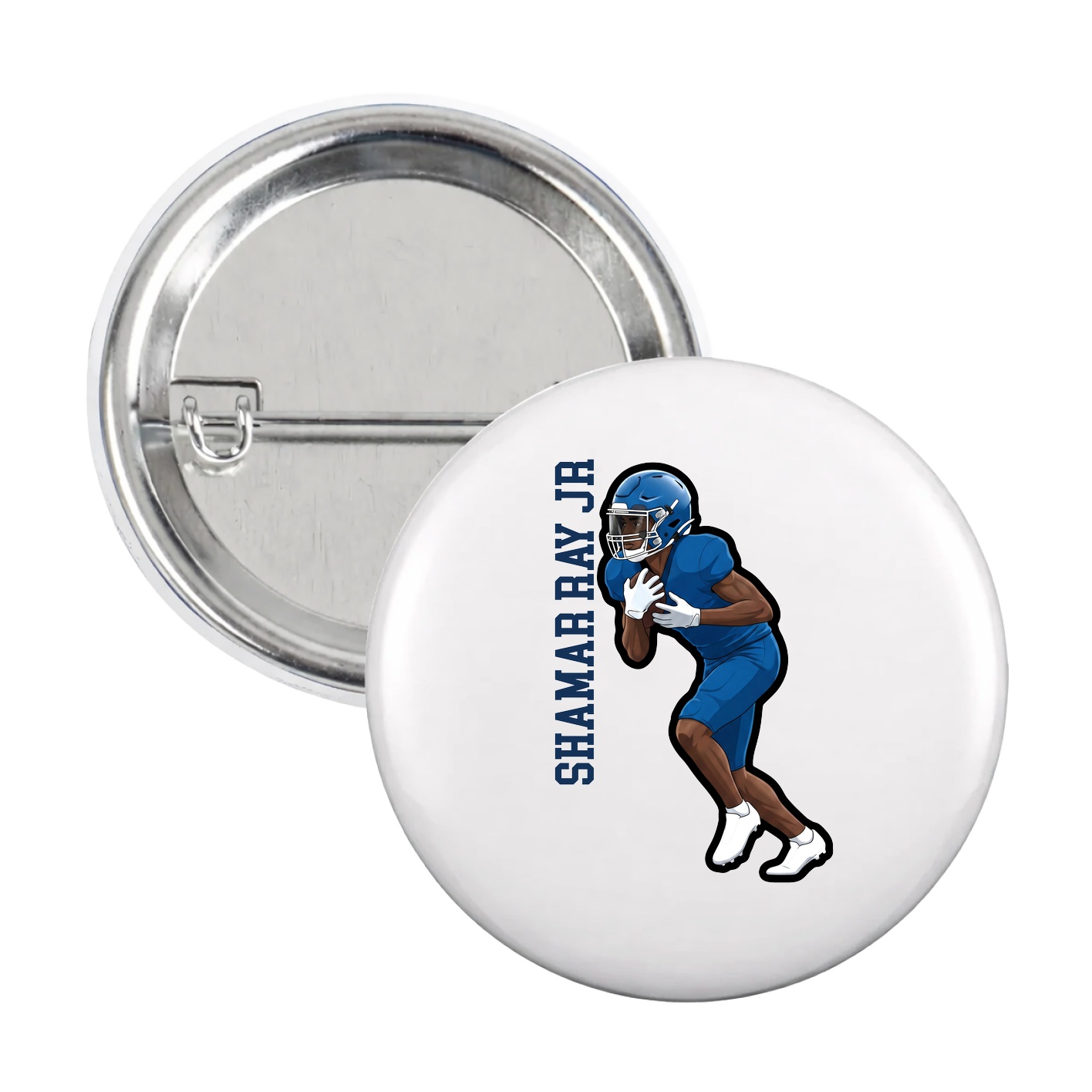 Game Day Button — Name Vertical in White