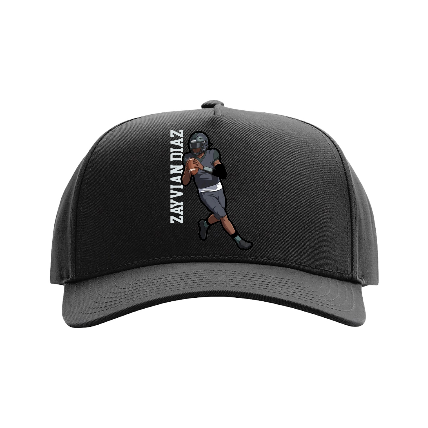 Full Fabric Five-Panel Champ Cap — Name Vertical in Black