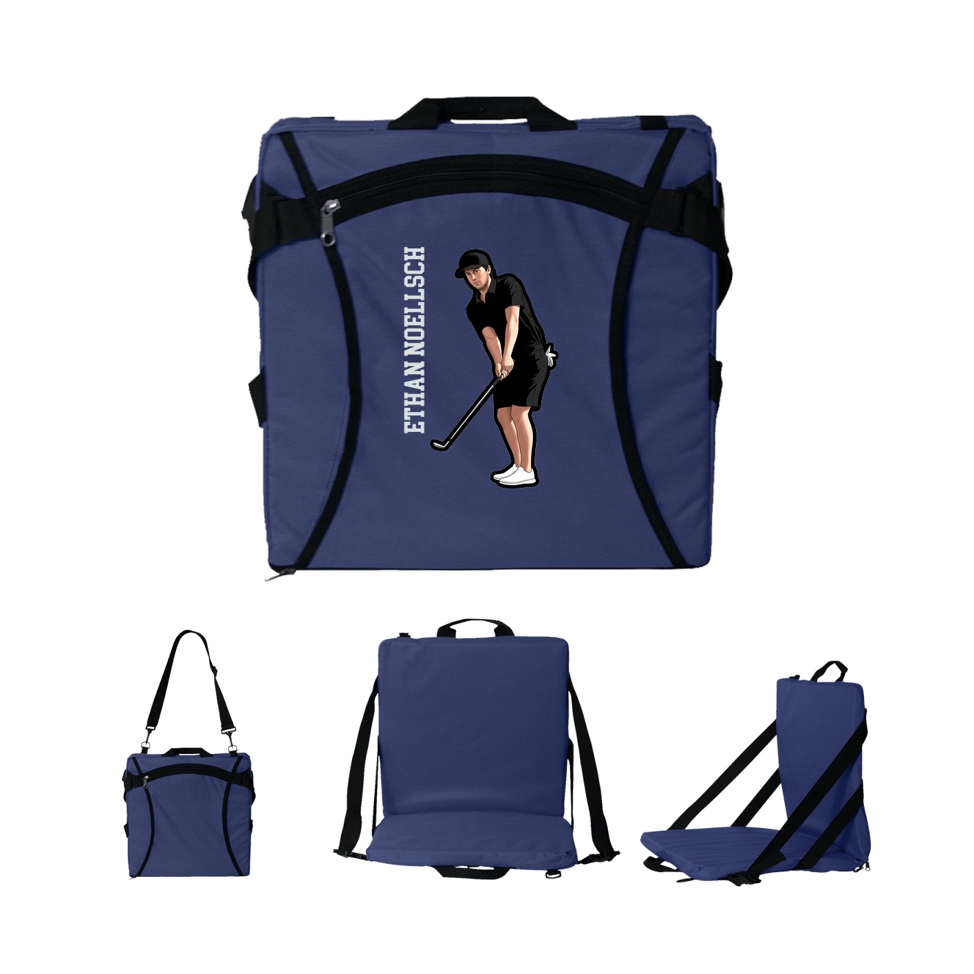 Folding Stadium Seat — Name Vertical in Navy