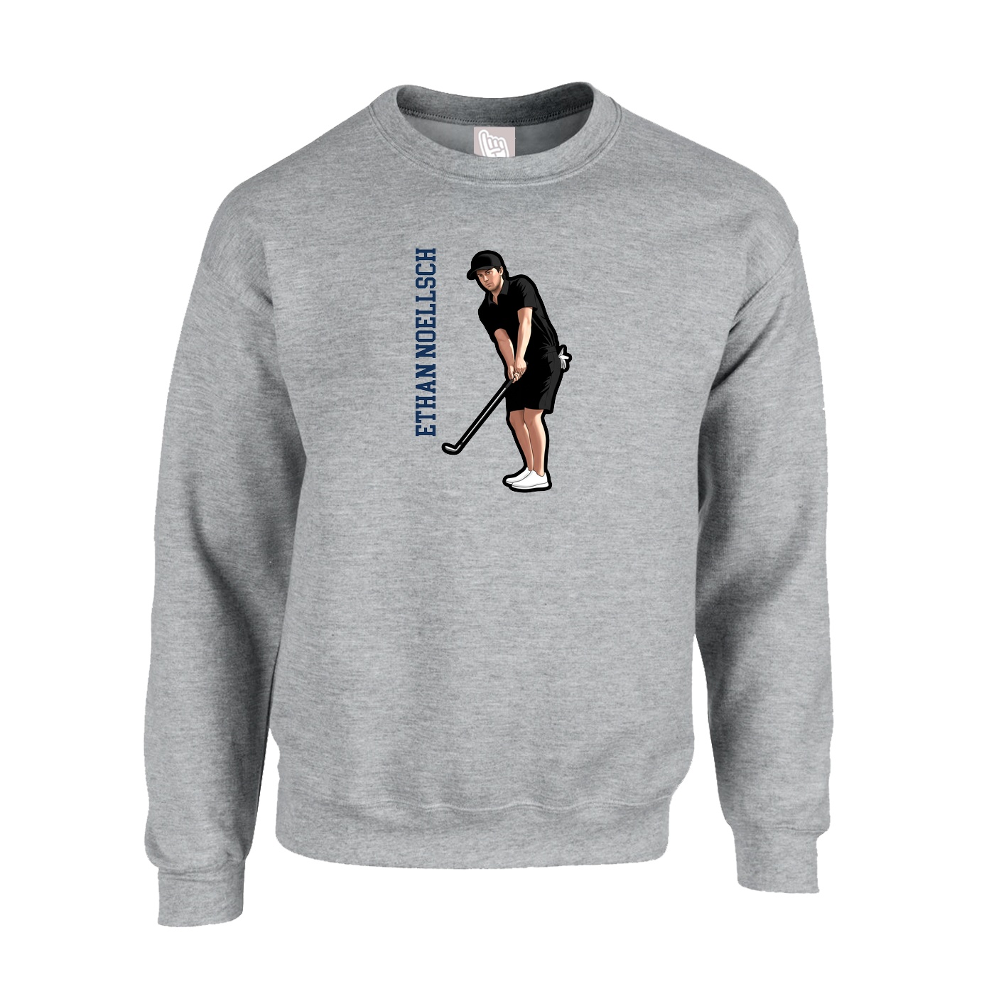Fleece Crew — Name Vertical in Grey