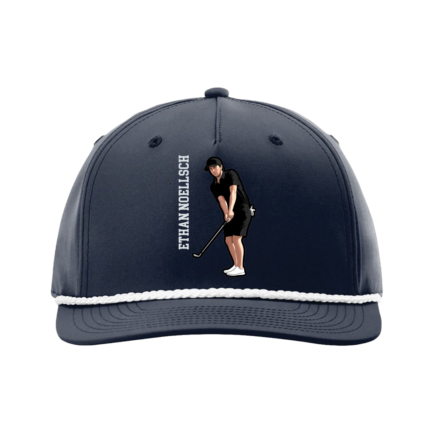 Five-Panel Classic Rope Cap — Name Vertical in Navy