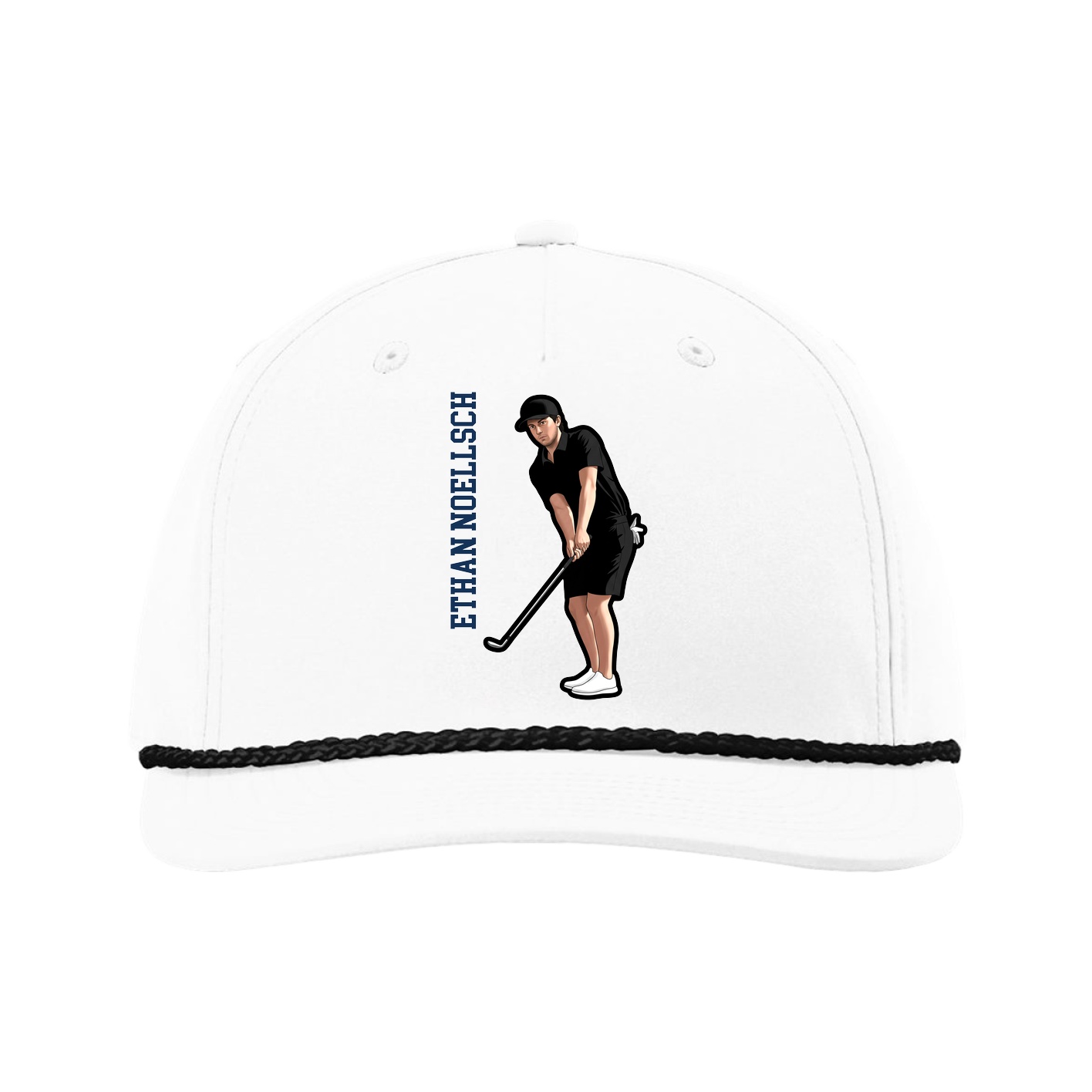 Five-Panel Classic Rope Cap — Name Vertical in White