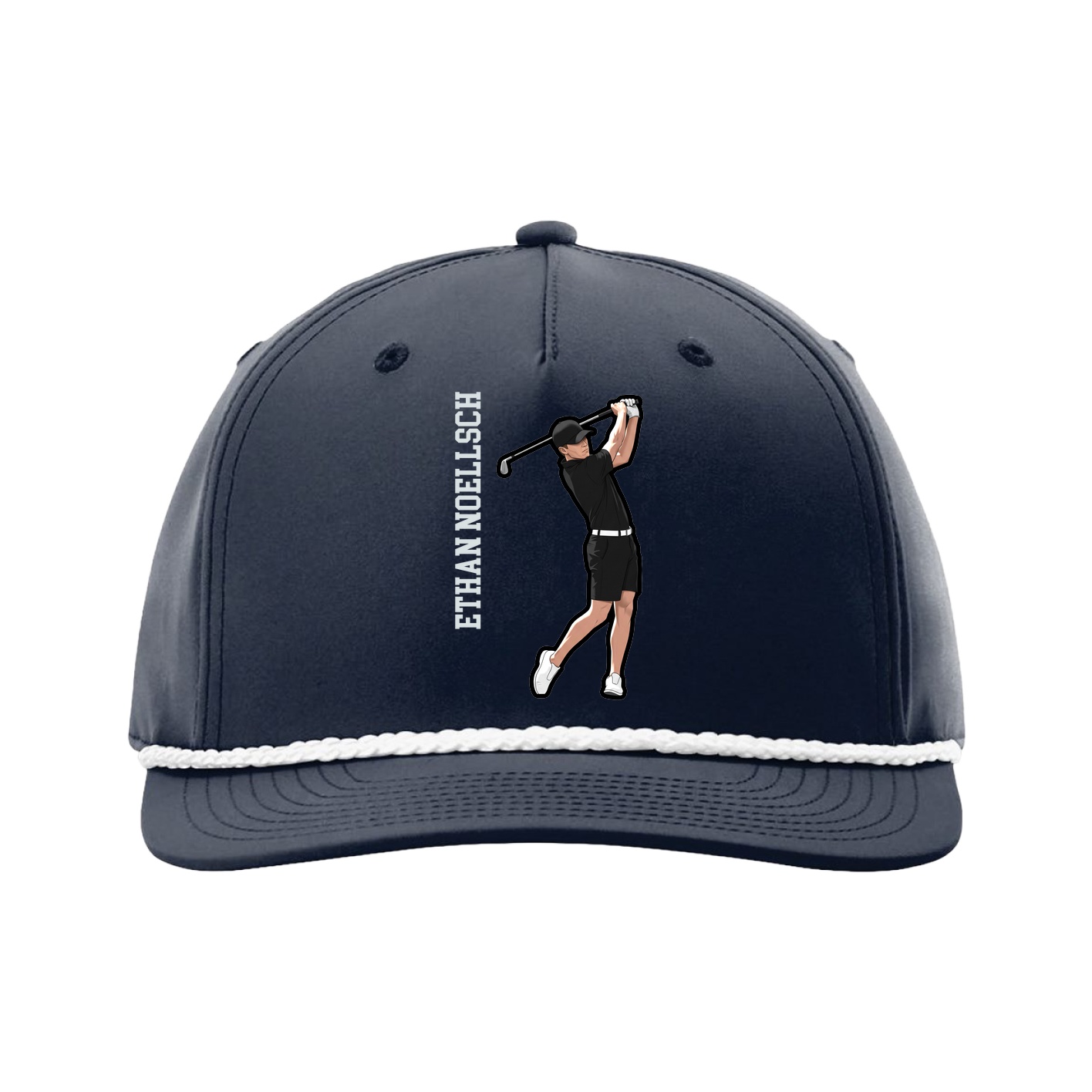 Five-Panel Classic Rope Cap — Name Vertical in Navy