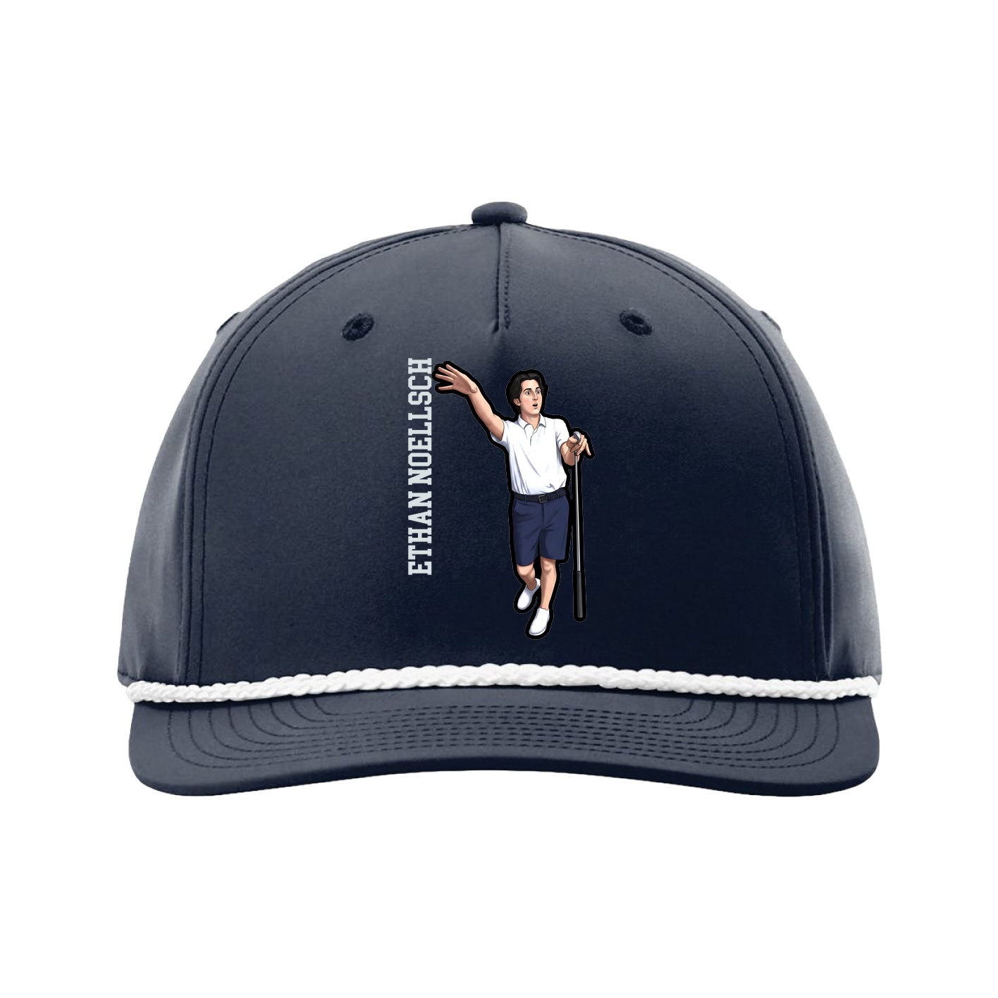 Five-Panel Classic Rope Cap — Name Vertical in Navy