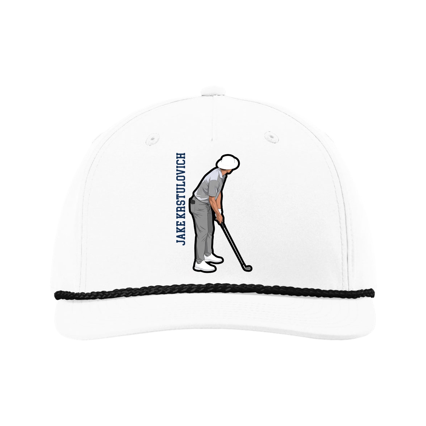 Five-Panel Classic Rope Cap — Name Vertical in White