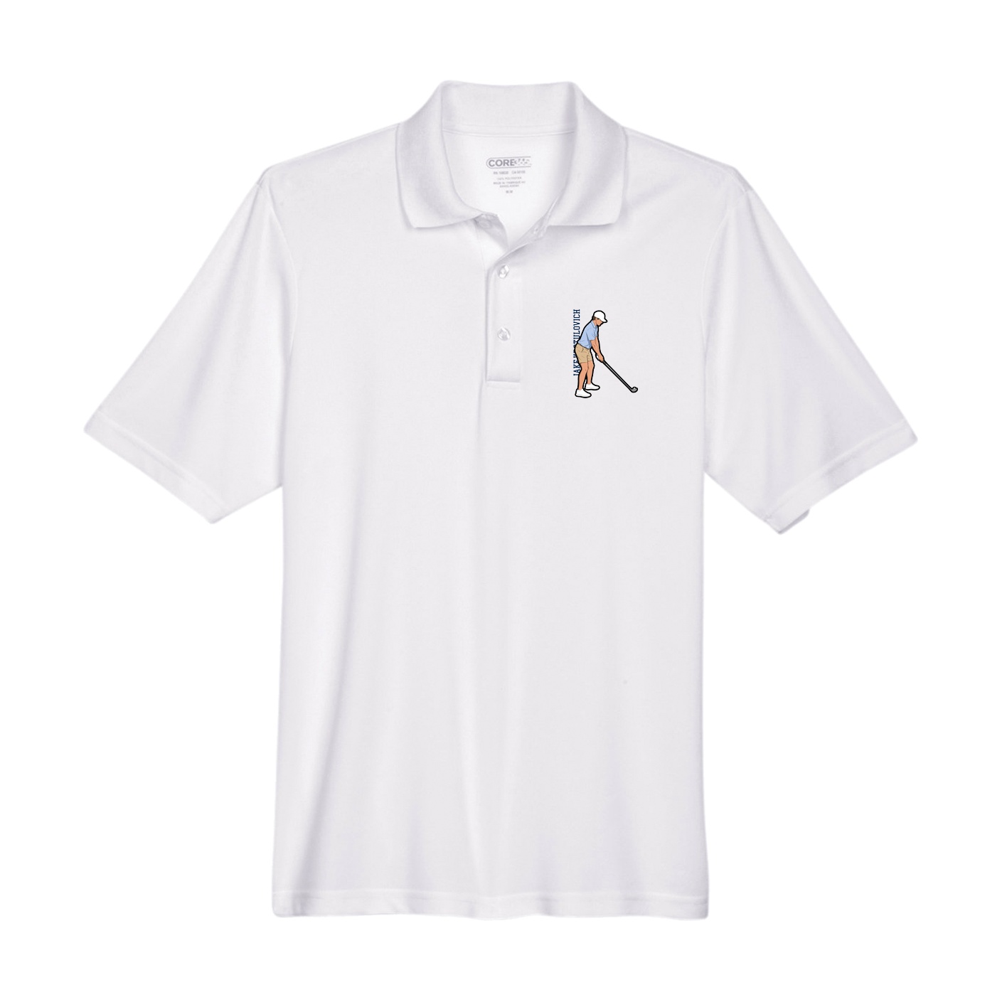 Performance Polo — Name Vertical in White