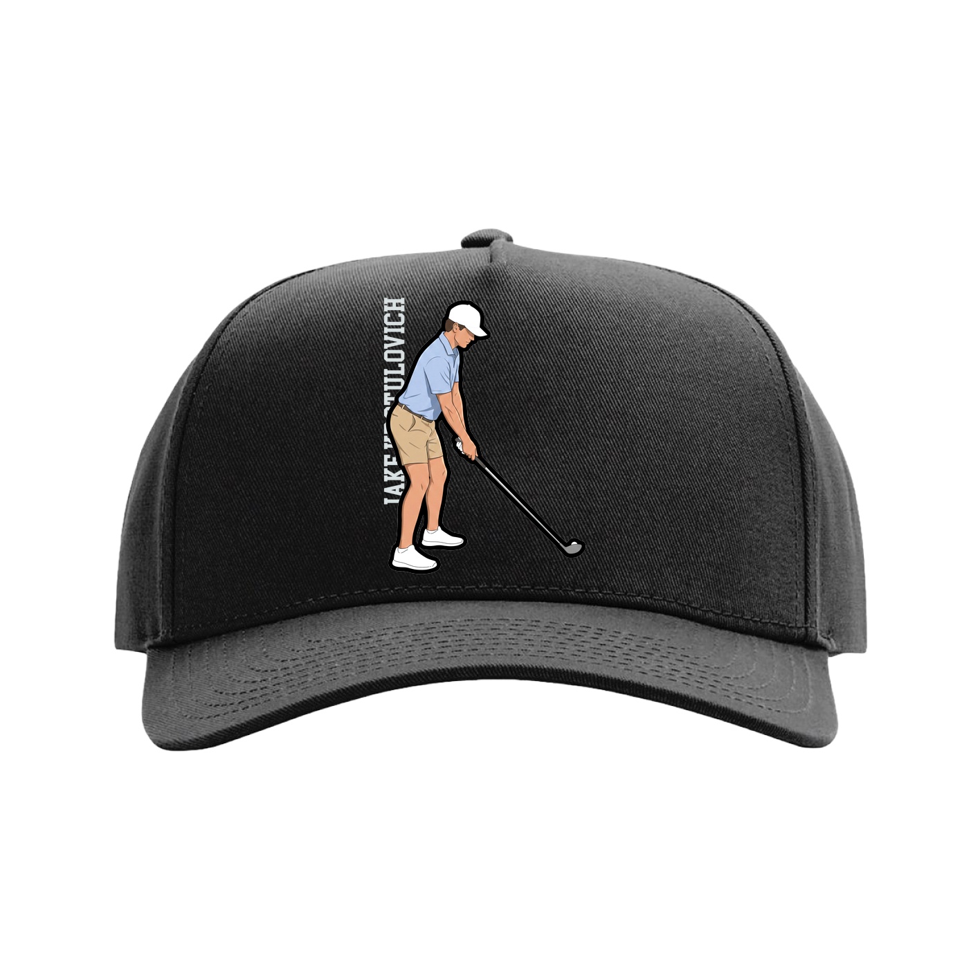 Full Fabric Five-Panel Champ Cap — Name Vertical in Black