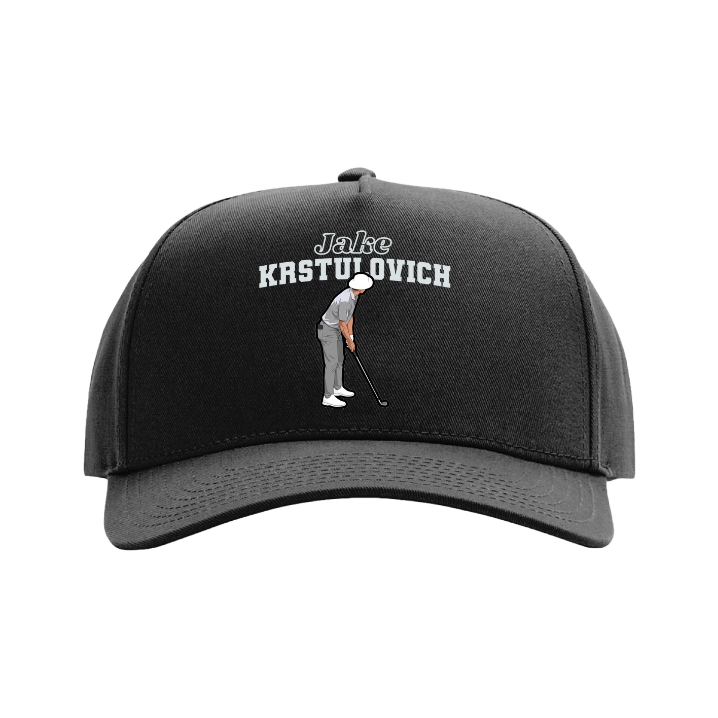 Full Fabric Five-Panel Champ Cap — Name Arch in Black