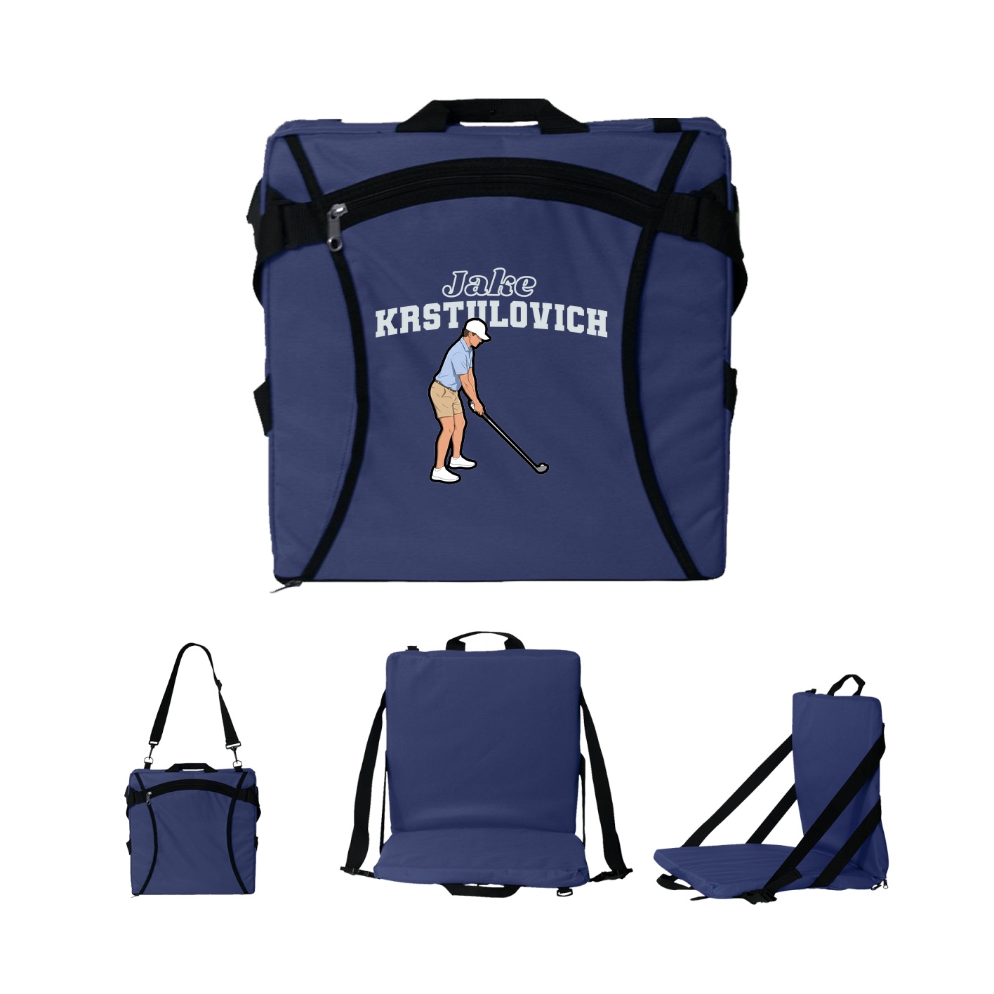 Folding Stadium Seat — Name Arch in Navy
