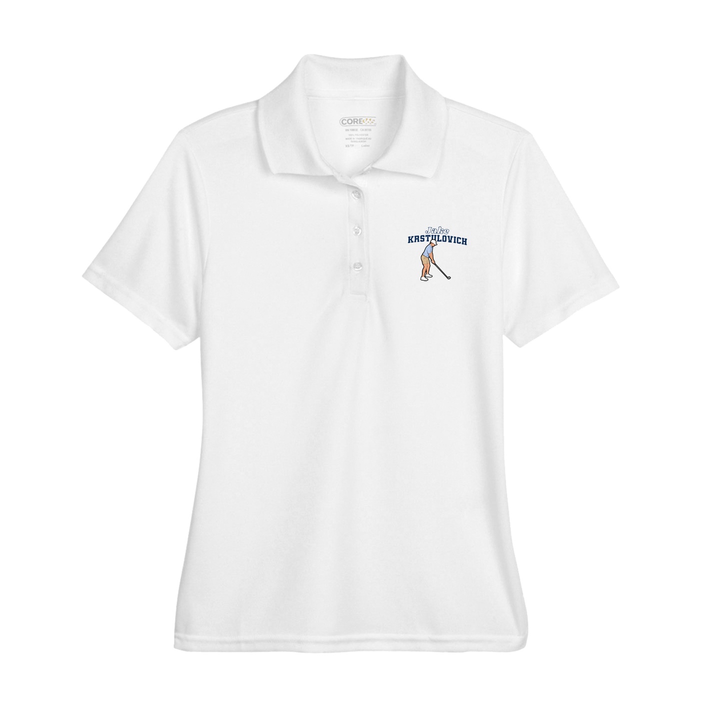 Womens Performance Polo — Name Arch in White