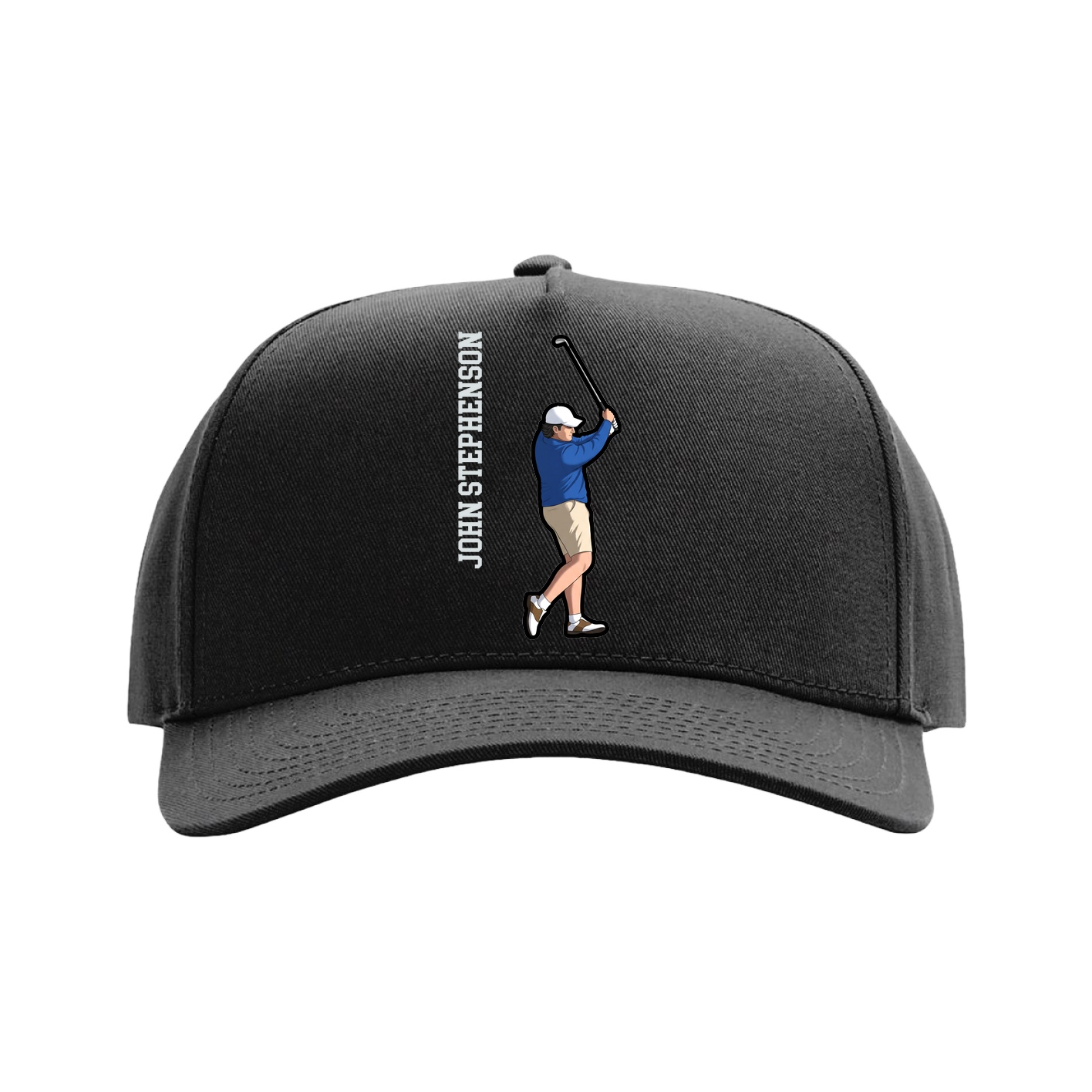 Full Fabric Five-Panel Champ Cap — Name Vertical in Black