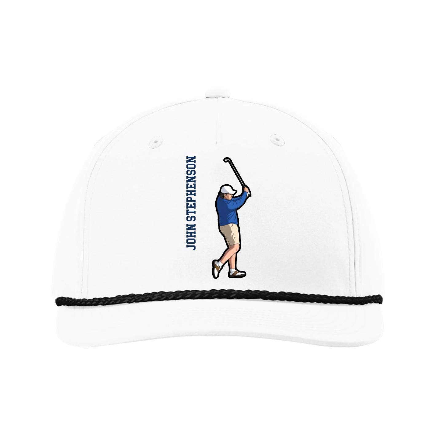 Five-Panel Classic Rope Cap — Name Vertical in White