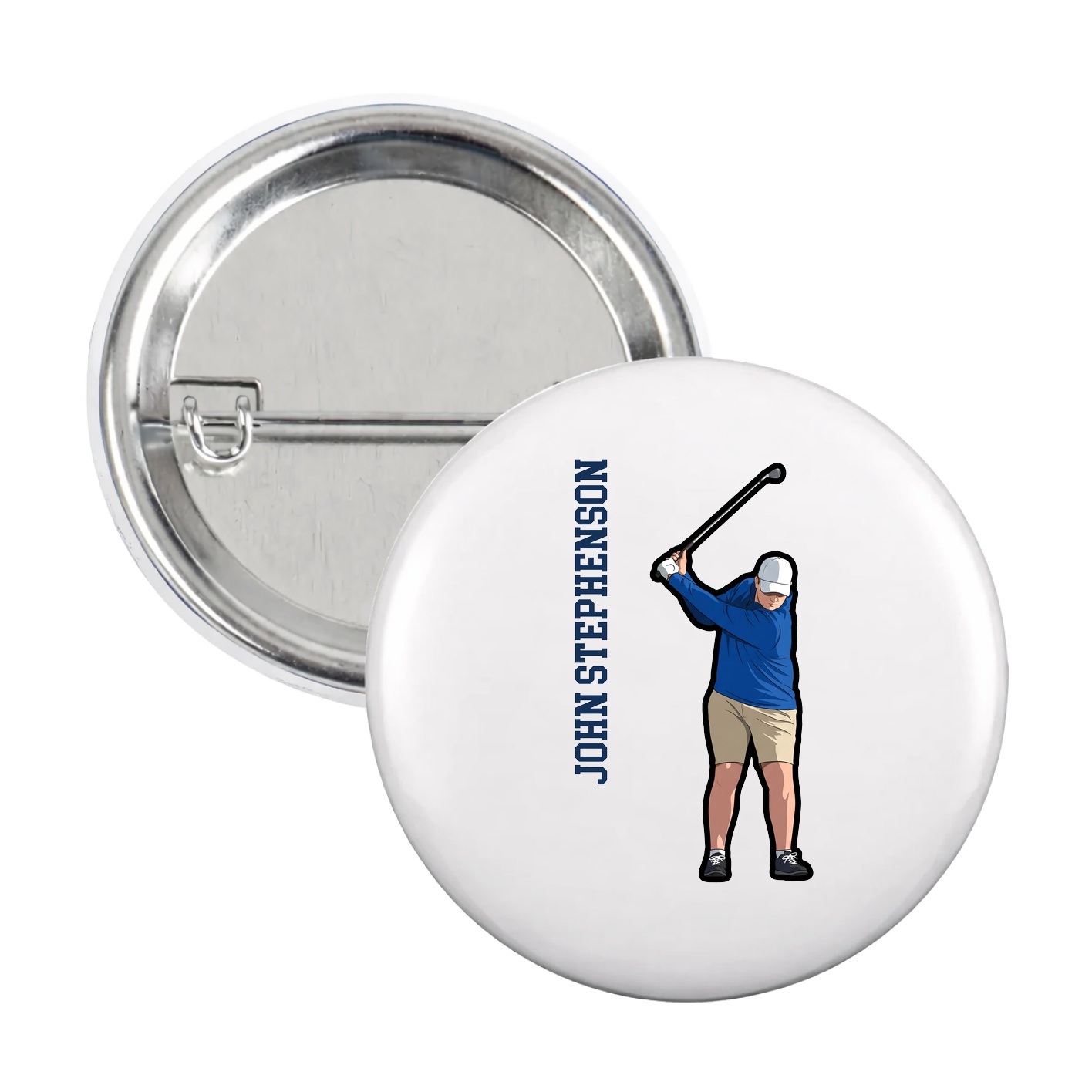 Game Day Button — Name Vertical in White
