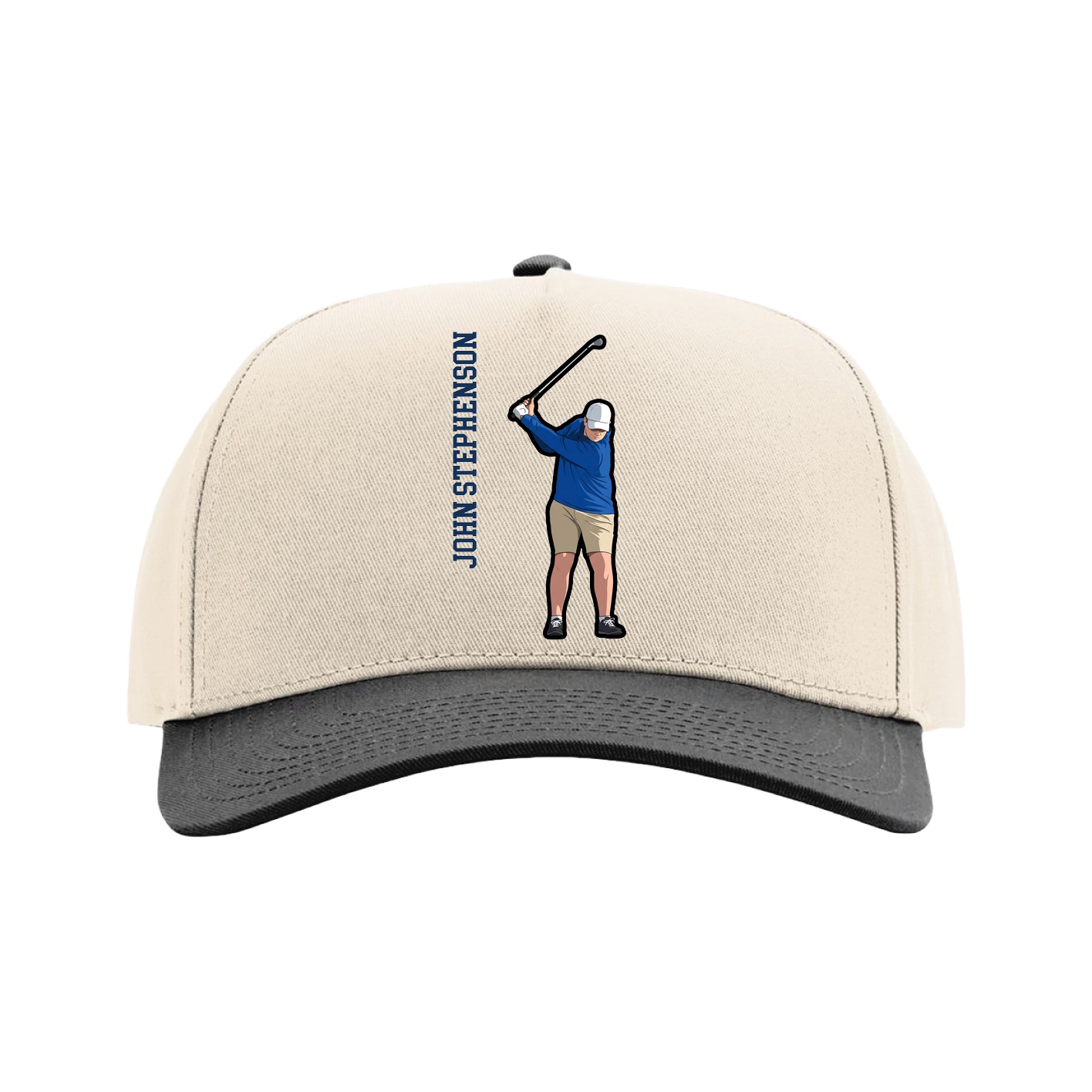 Full Fabric Five-Panel Champ Cap — Name Vertical in Cream/Black