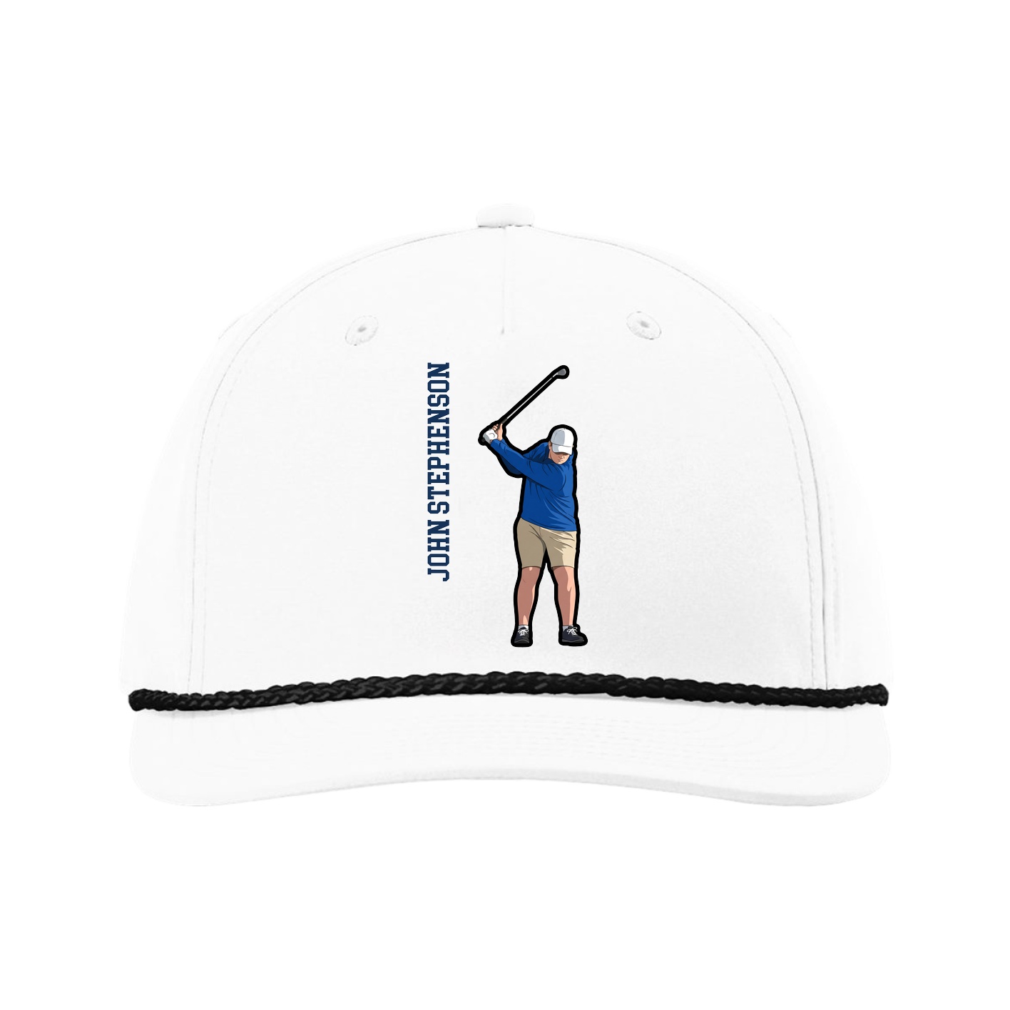 Five-Panel Classic Rope Cap — Name Vertical in White