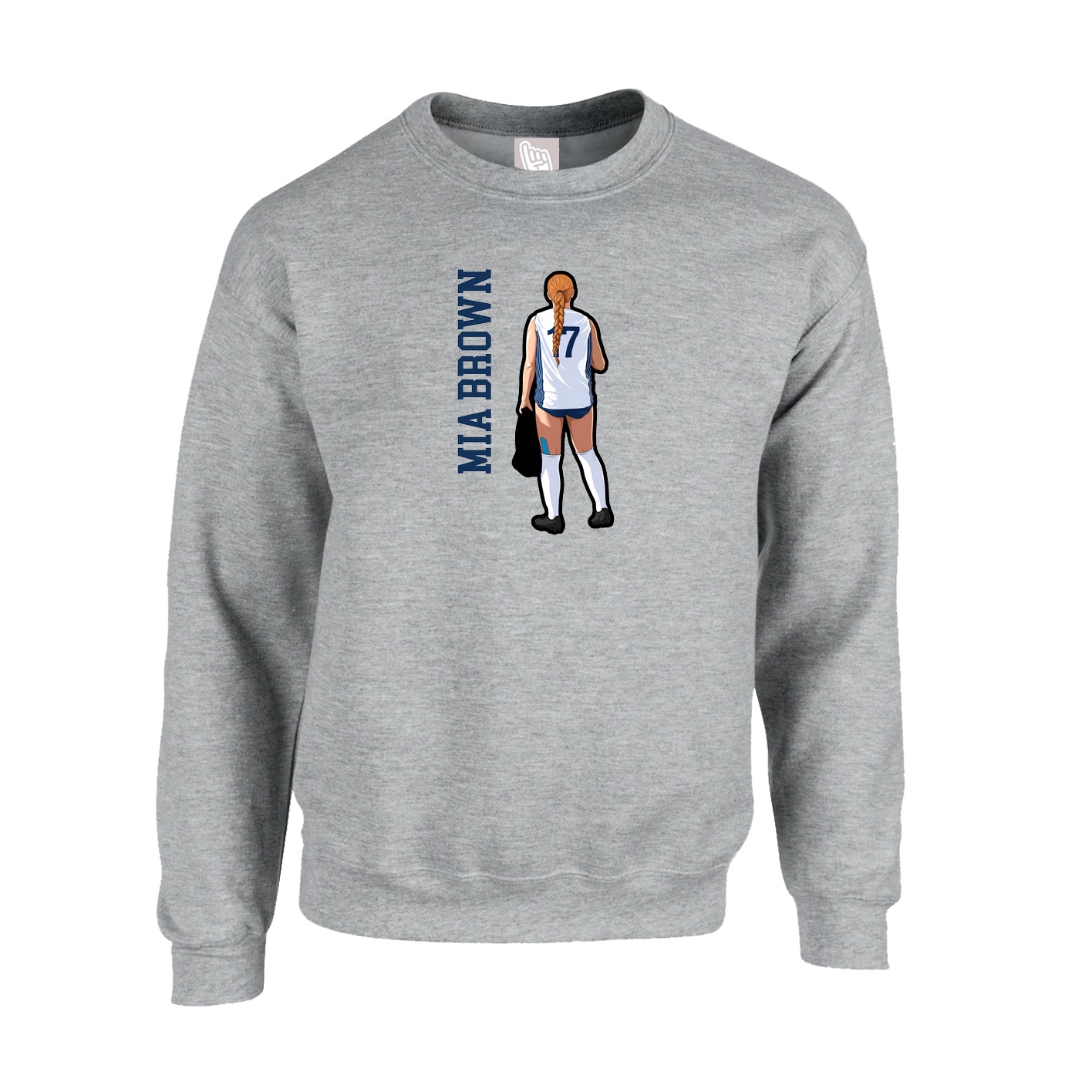 Fleece Crew — Name Vertical in Grey