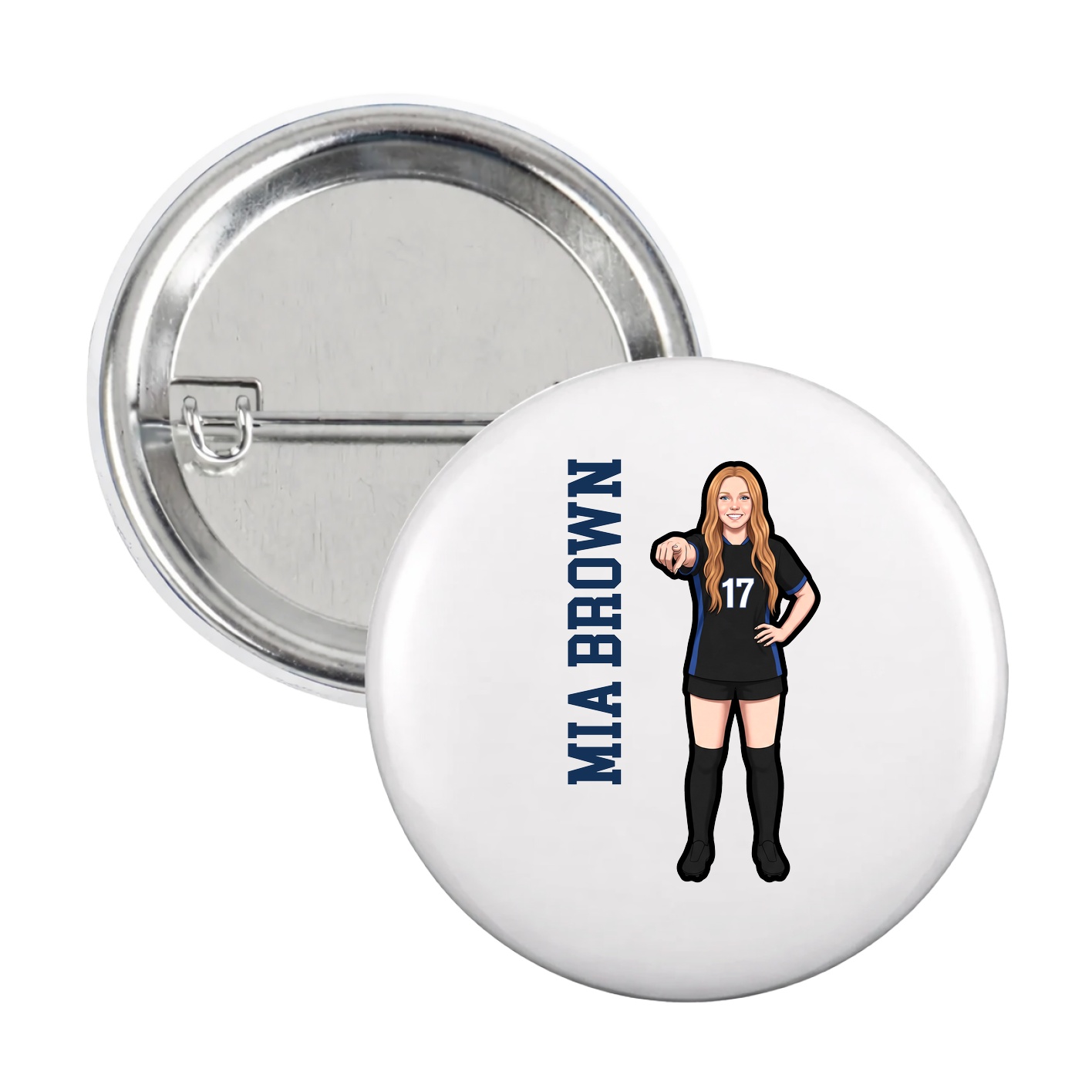 Game Day Button — Name Vertical in White