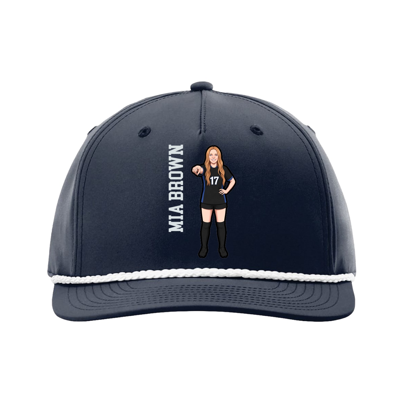 Five-Panel Classic Rope Cap — Name Vertical in Navy