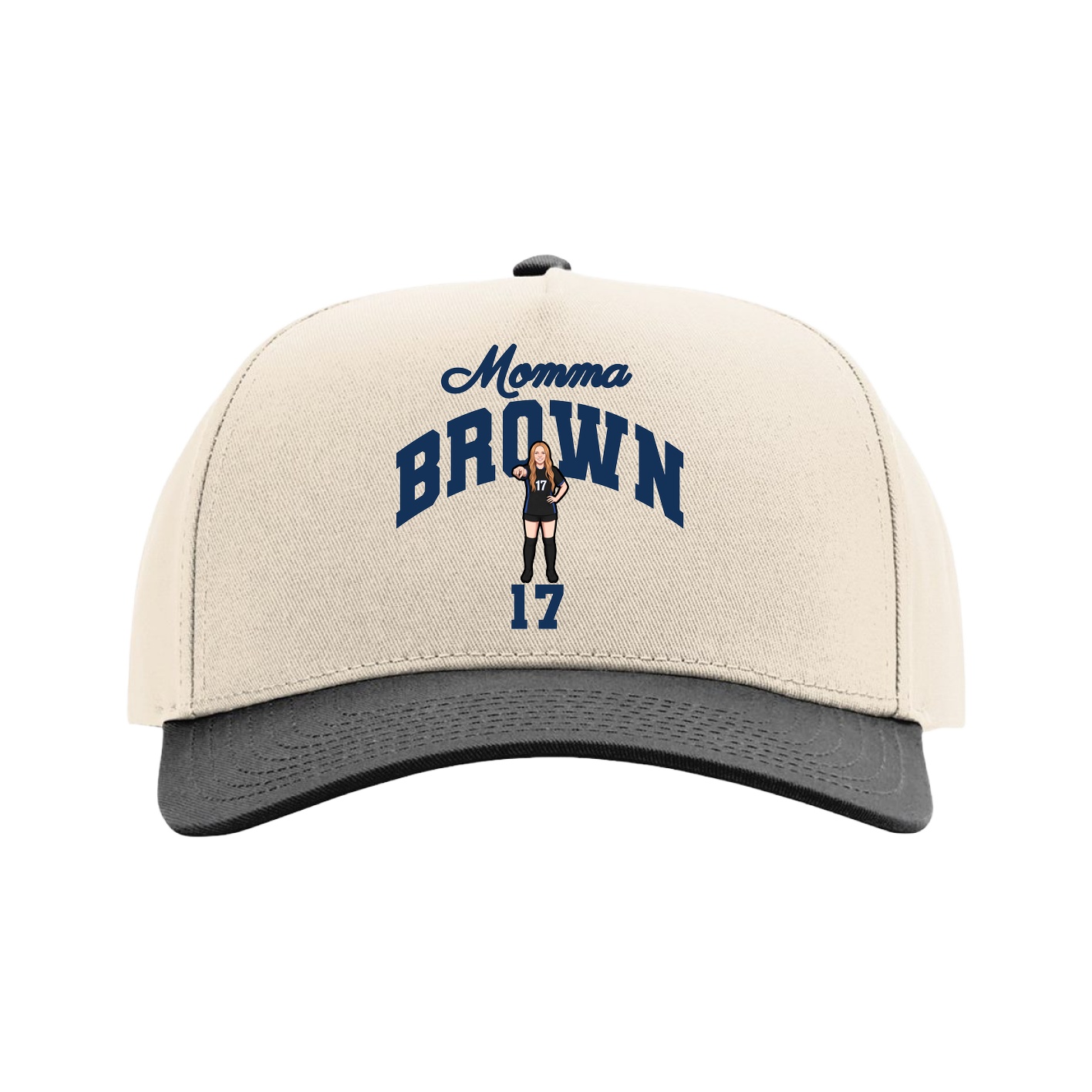 Full Fabric Five-Panel Champ Cap — Mothers Day Arch in Cream/Black