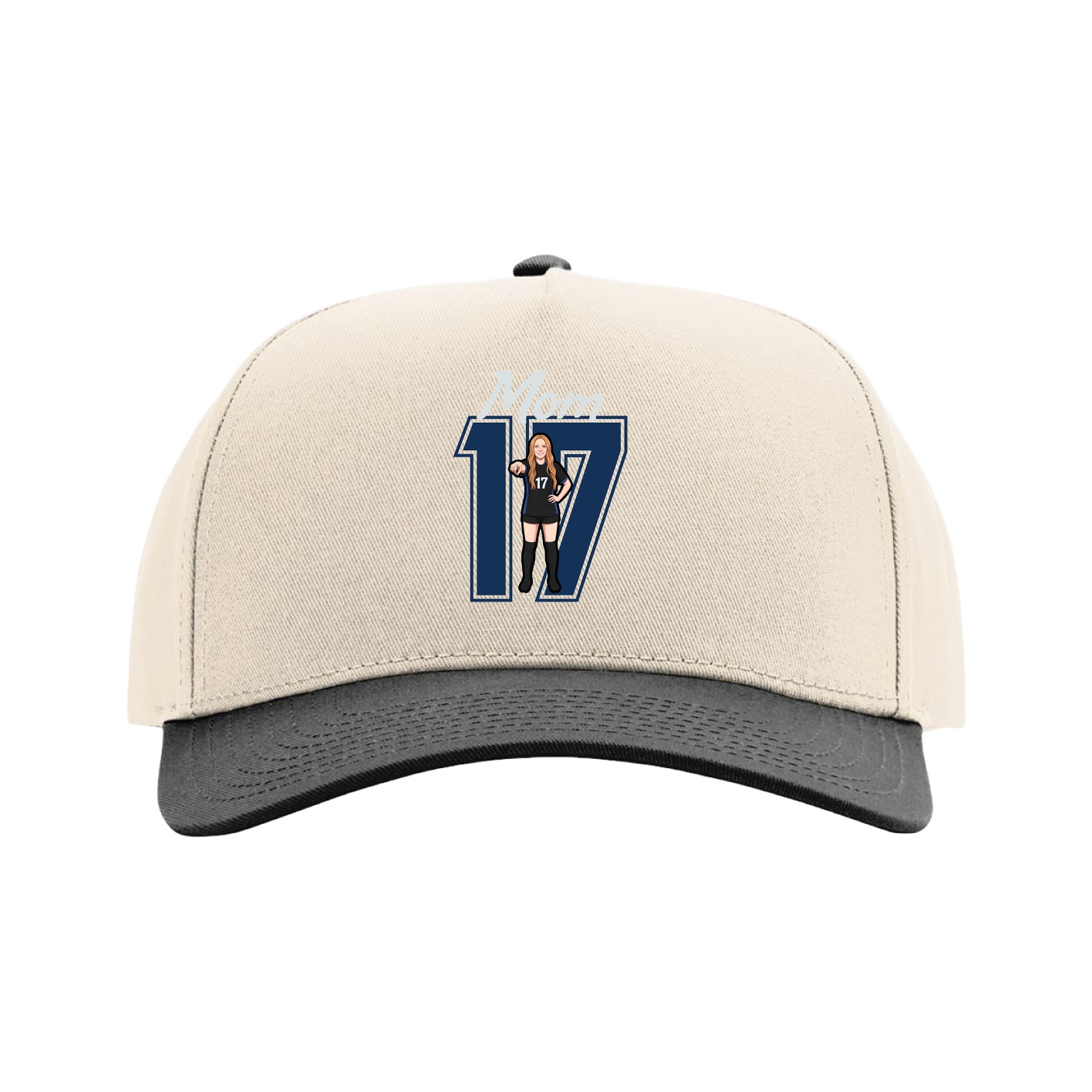 Full Fabric Five-Panel Champ Cap — Mothers Day Shirsey in Cream/Black