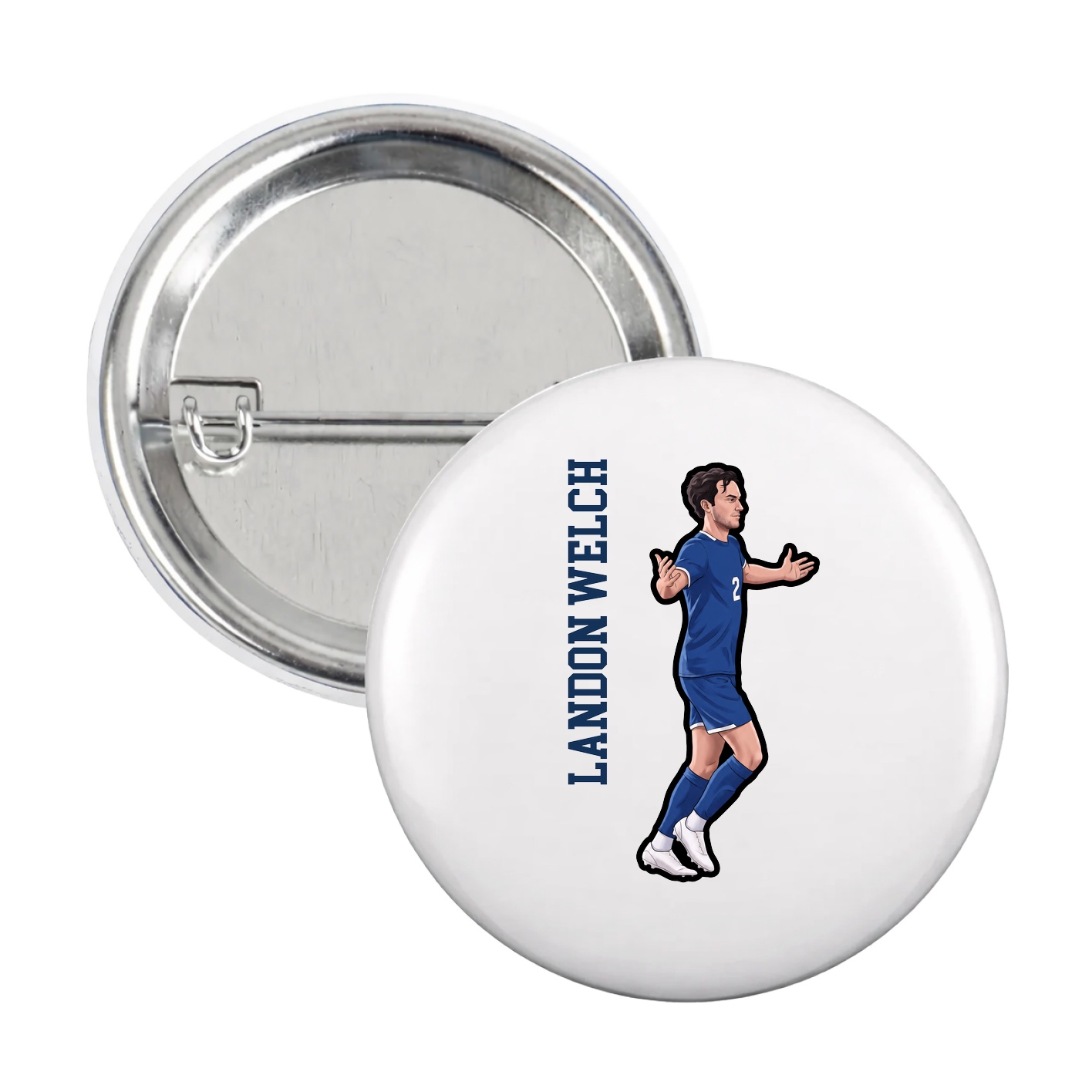 Game Day Button — Name Vertical in White