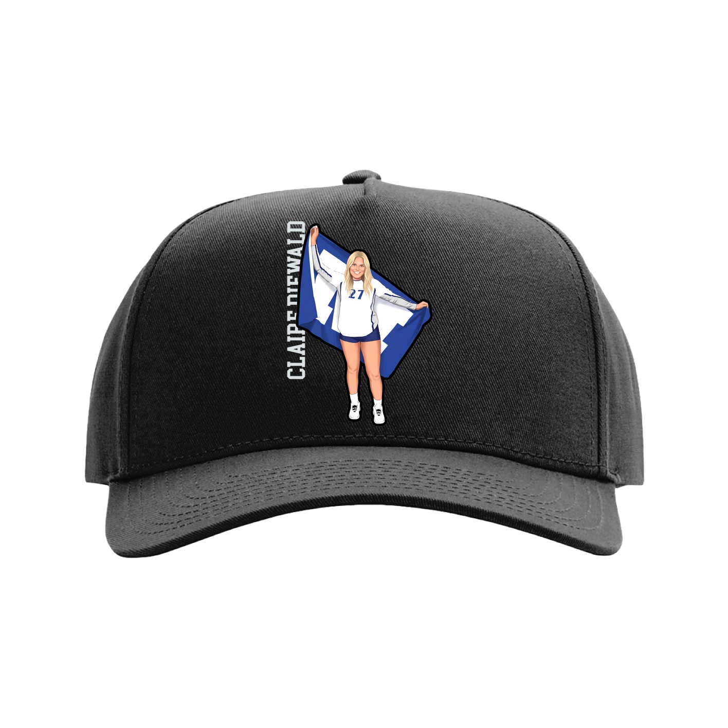 Full Fabric Five-Panel Champ Cap — Name Vertical in Black
