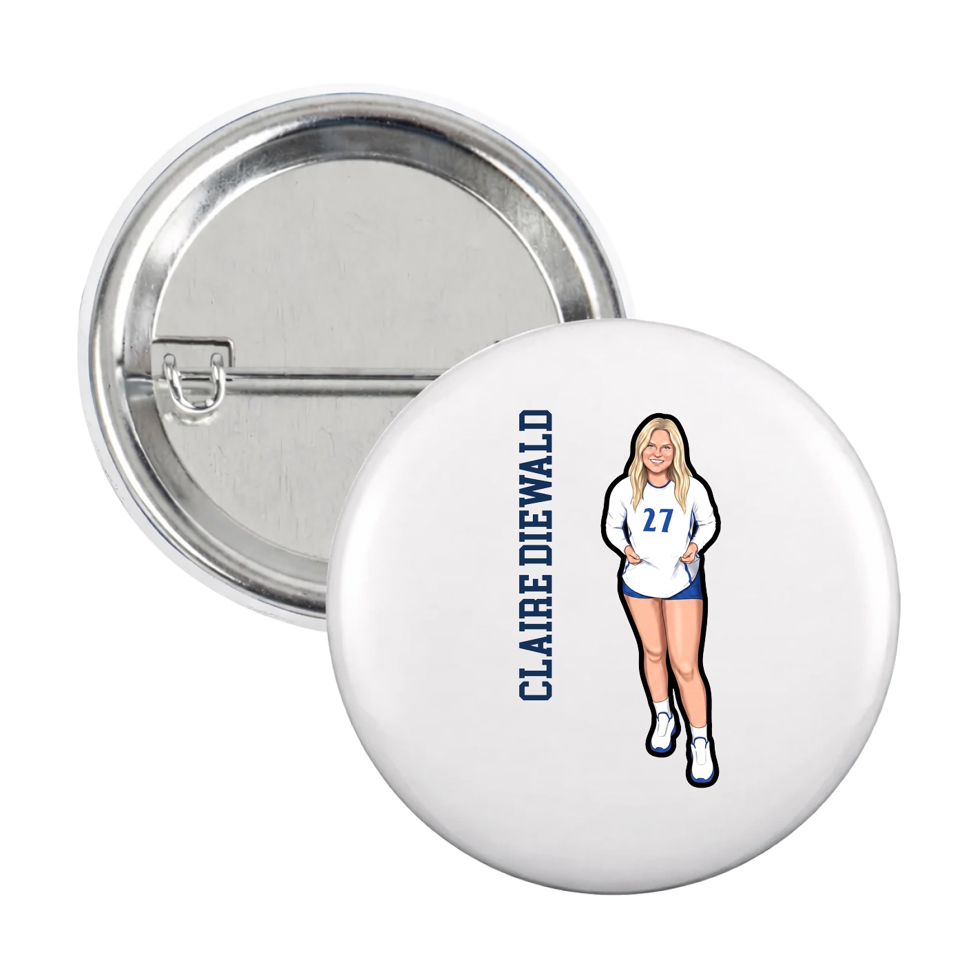 Game Day Button — Name Vertical in White