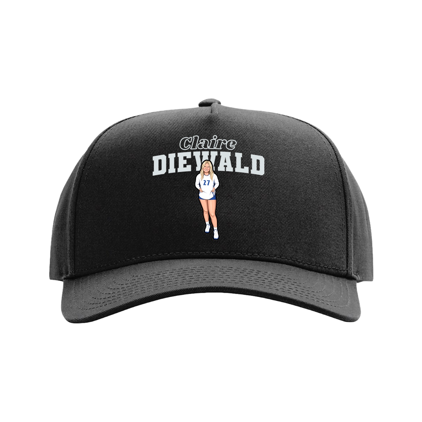 Full Fabric Five-Panel Champ Cap — Name Arch in Black
