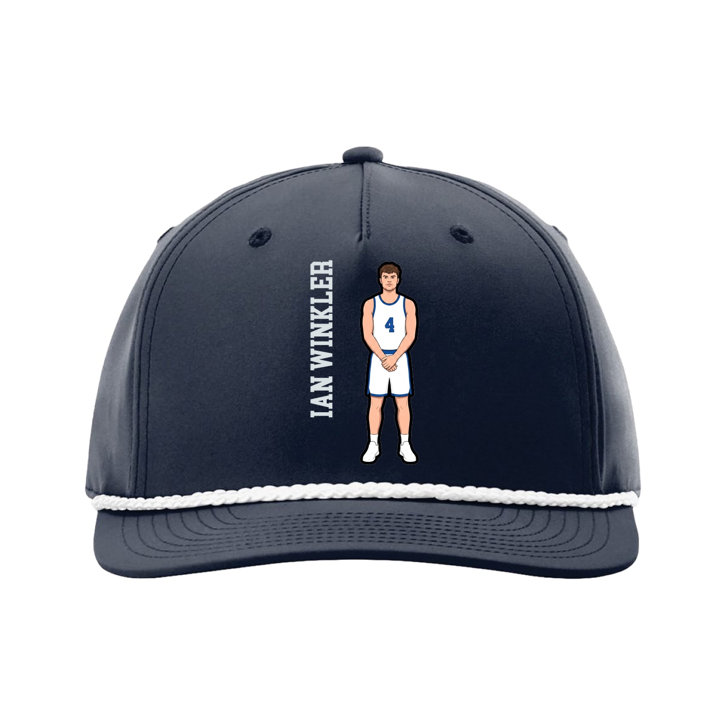 Five-Panel Classic Rope Cap — Name Vertical in Navy