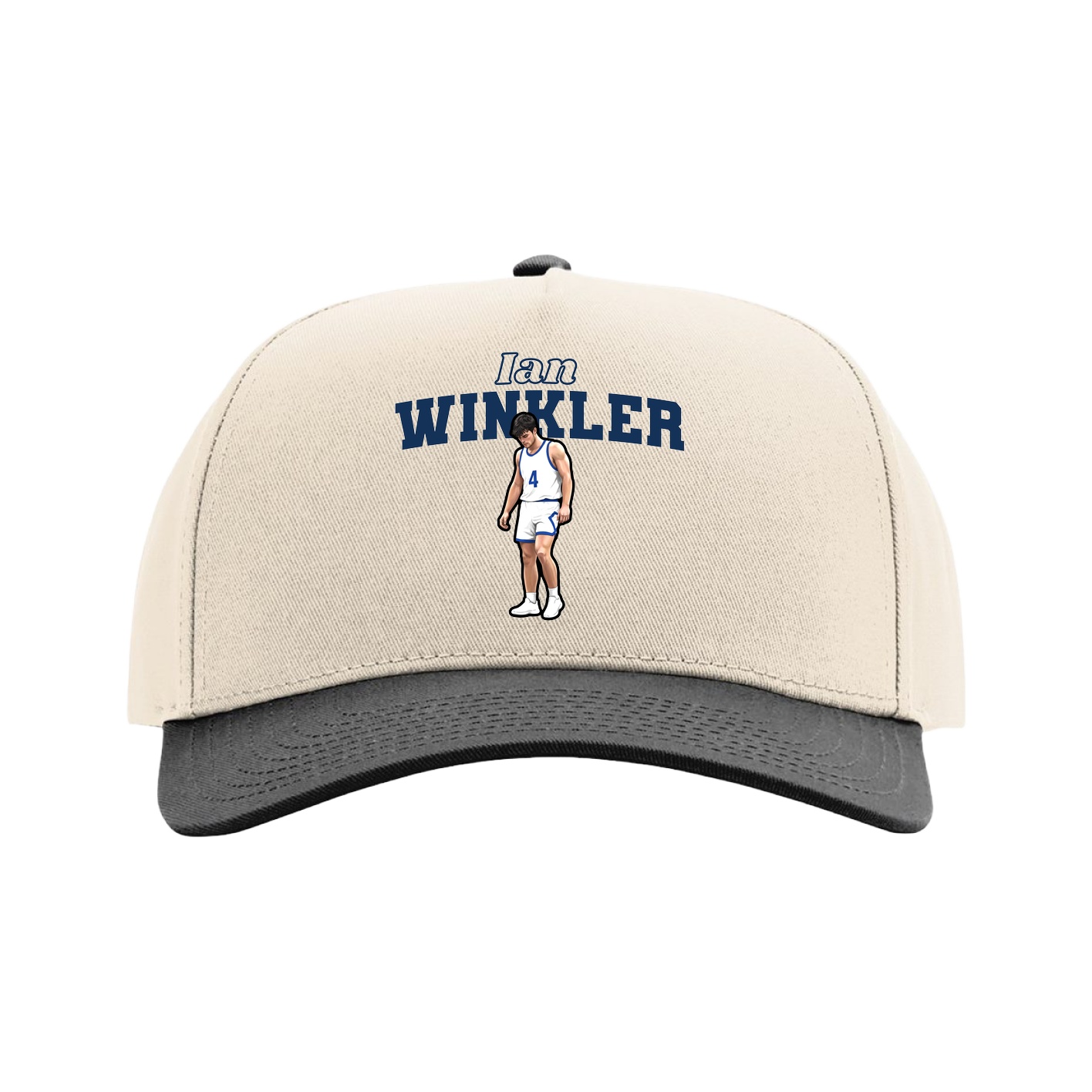 Full Fabric Five-Panel Champ Cap — Name Arch in Cream/Black