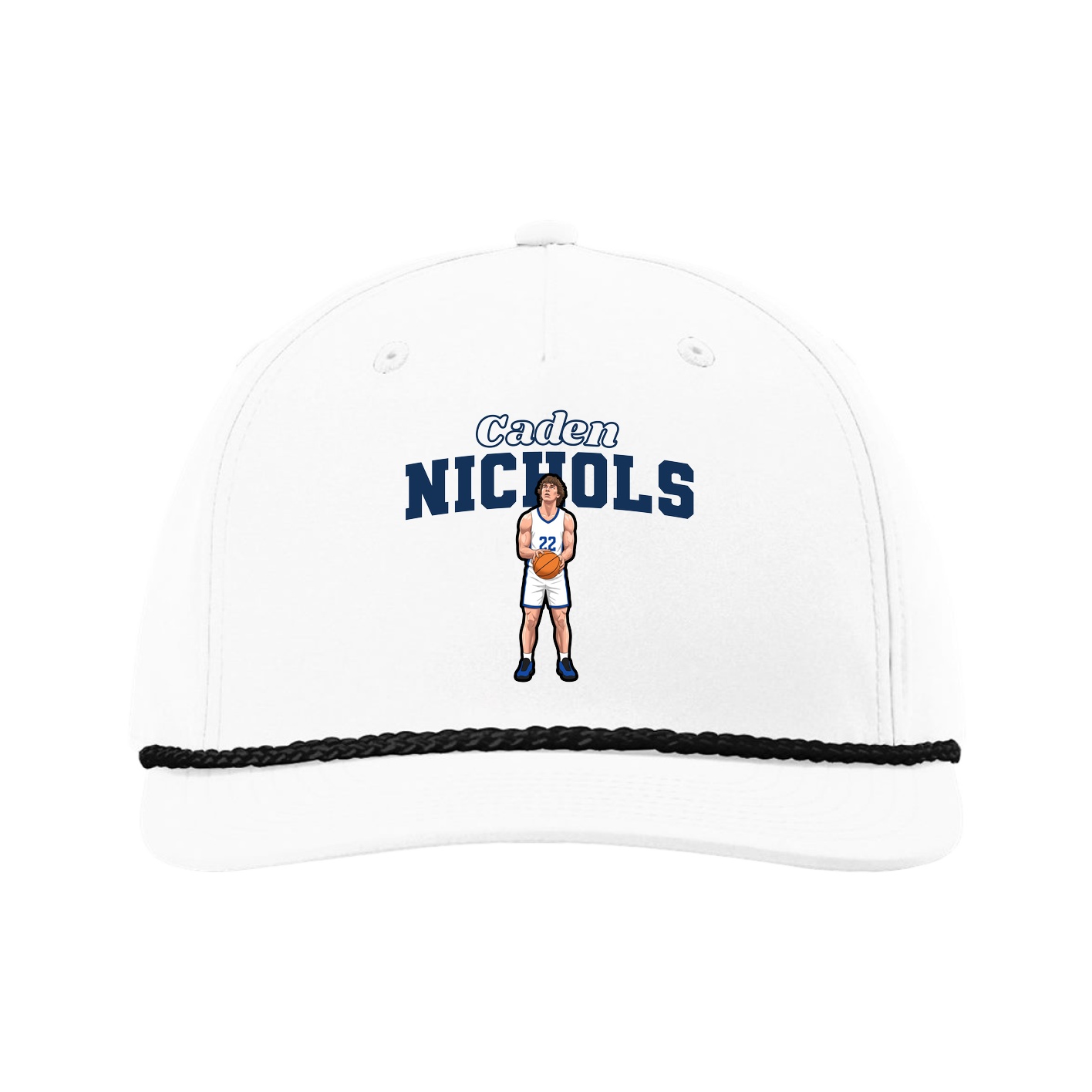 Five-Panel Classic Rope Cap — Name Arch in White