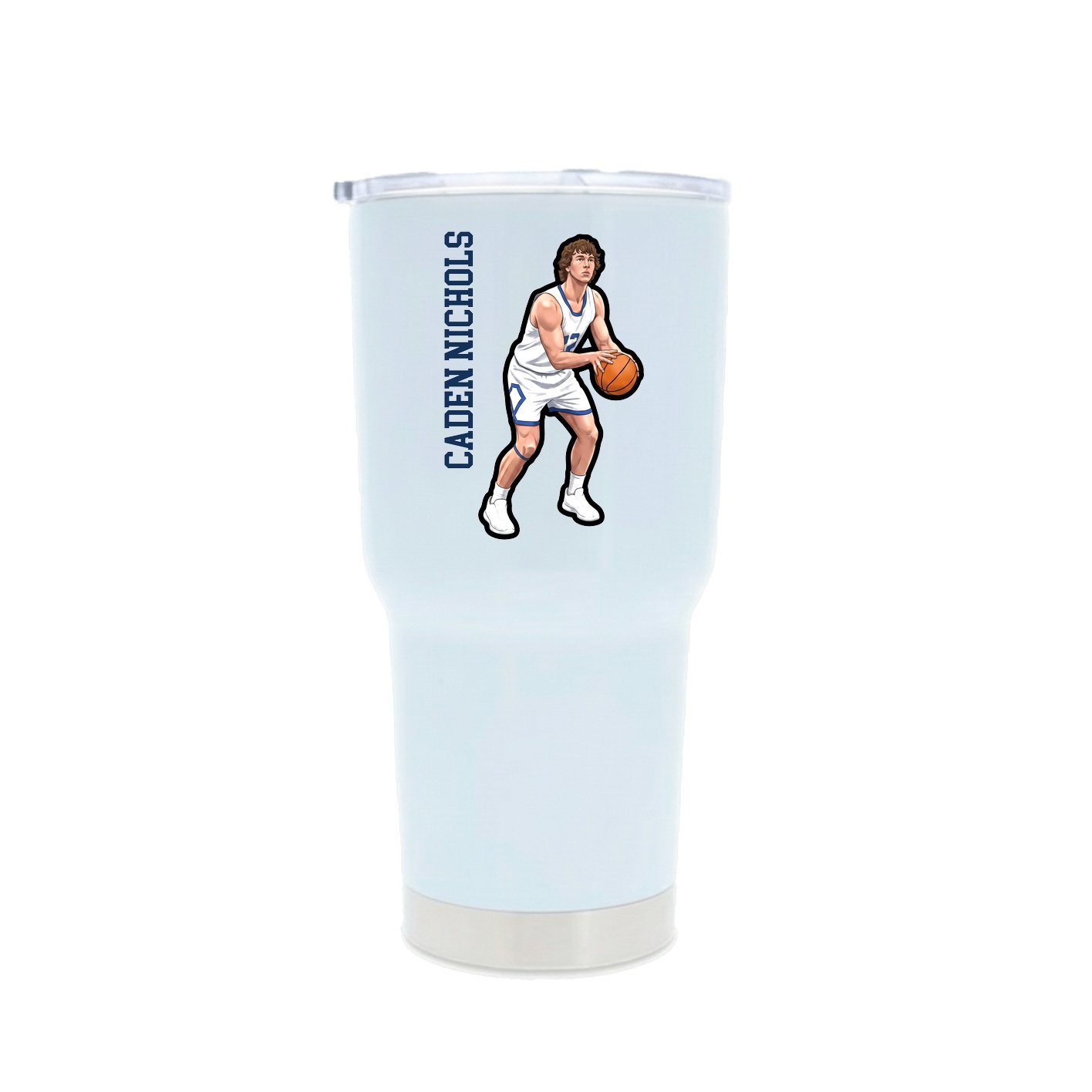 30oz Stainless Steel Tumbler — Name Vertical in White