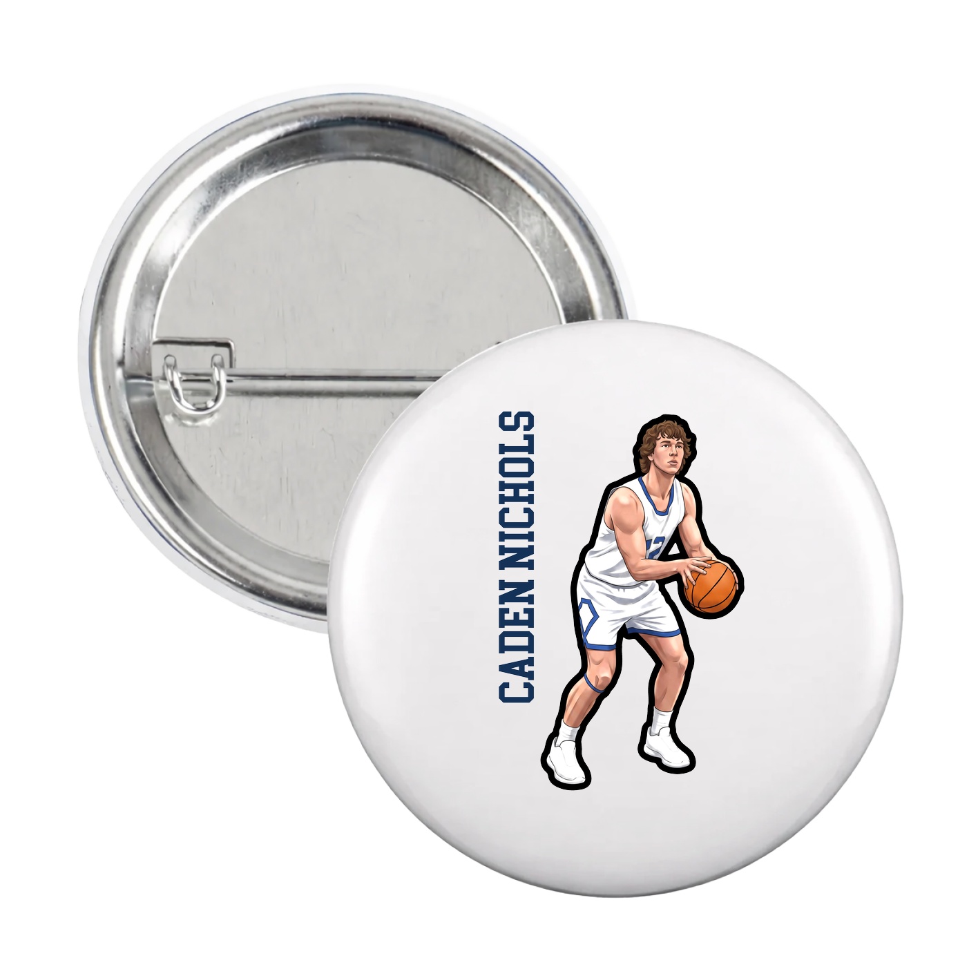 Game Day Button — Name Vertical in White