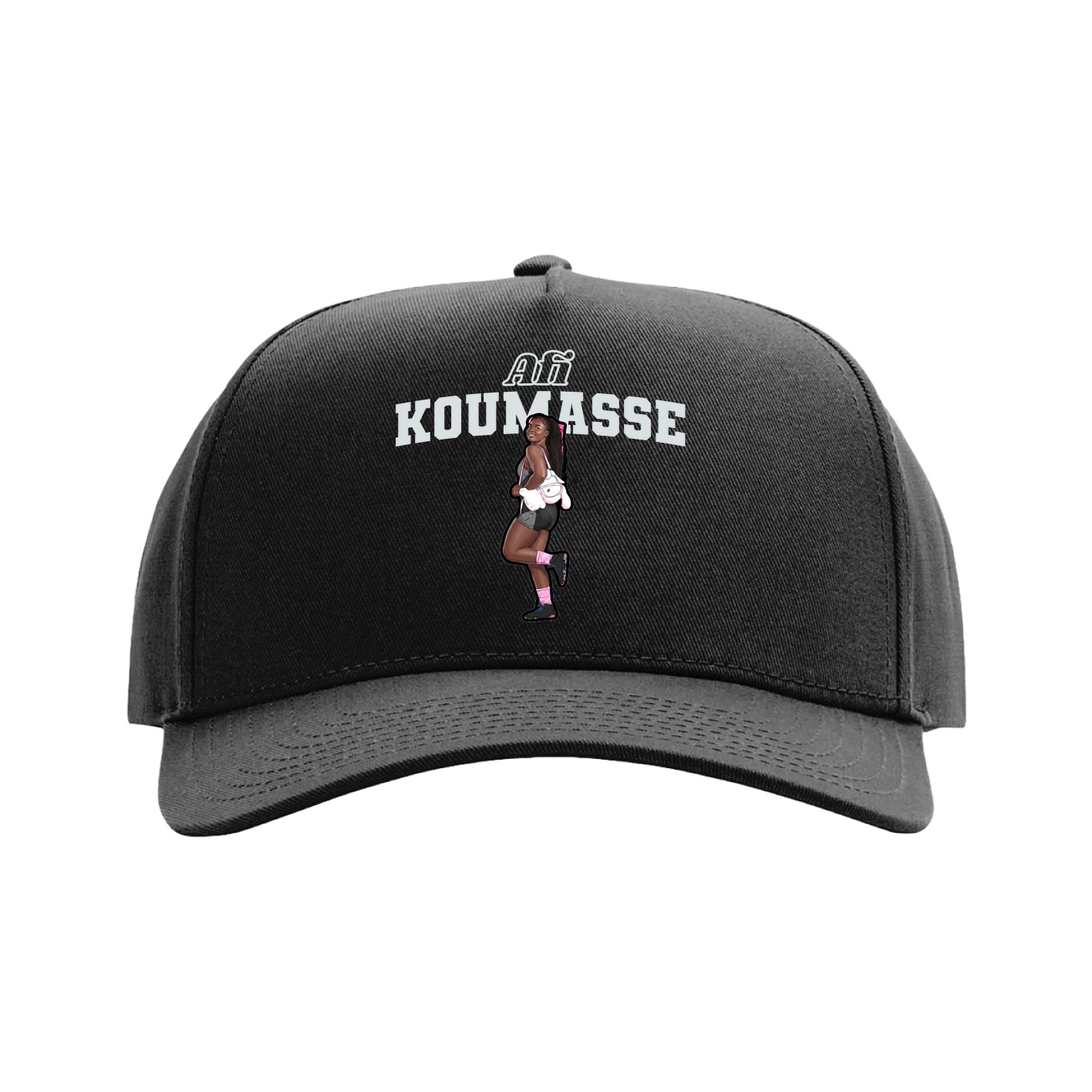 Full Fabric Five-Panel Champ Cap — Name Arch in Black