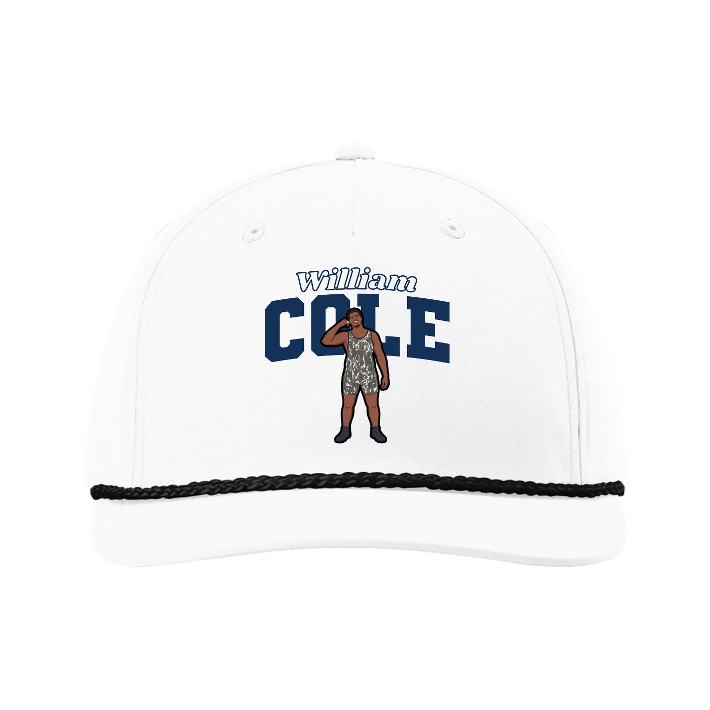Five-Panel Classic Rope Cap — Name Arch in White