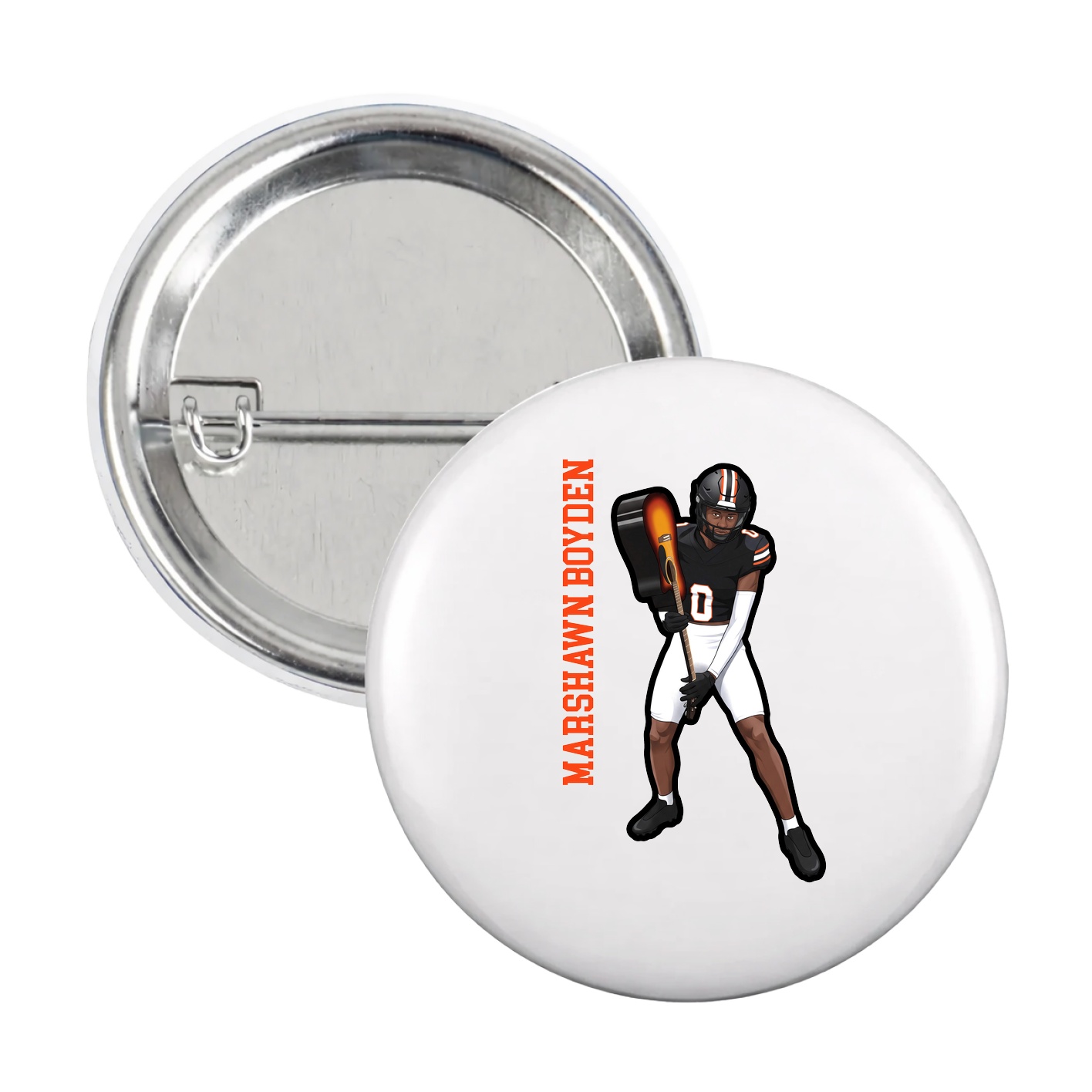Game Day Button — Name Vertical in White