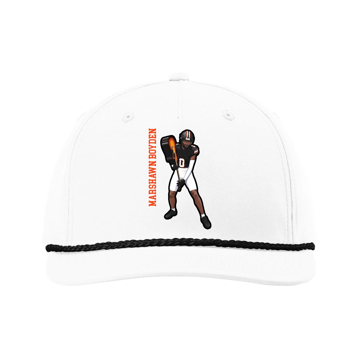 Five-Panel Classic Rope Cap — Name Vertical in White