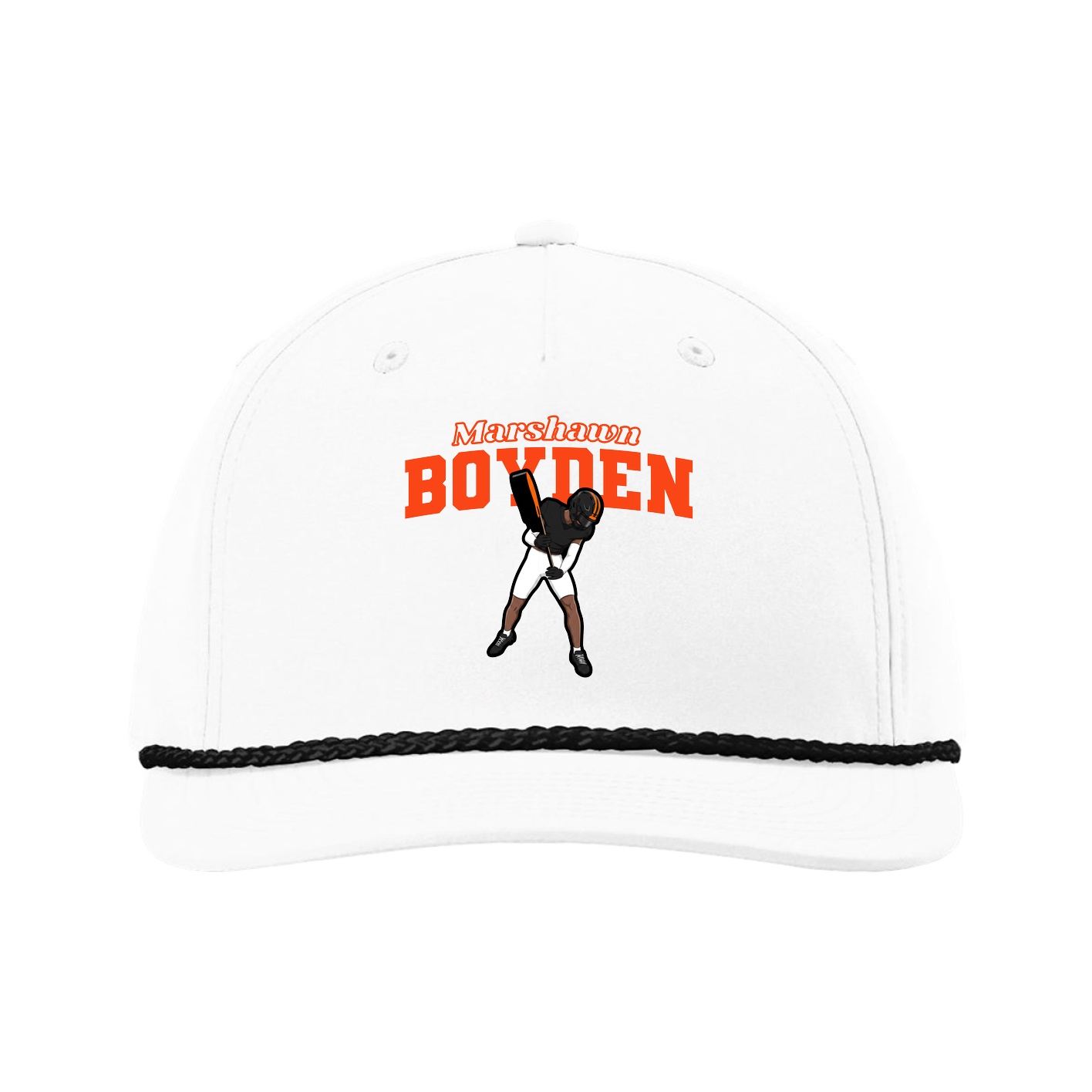 Five-Panel Classic Rope Cap — Name Arch in White