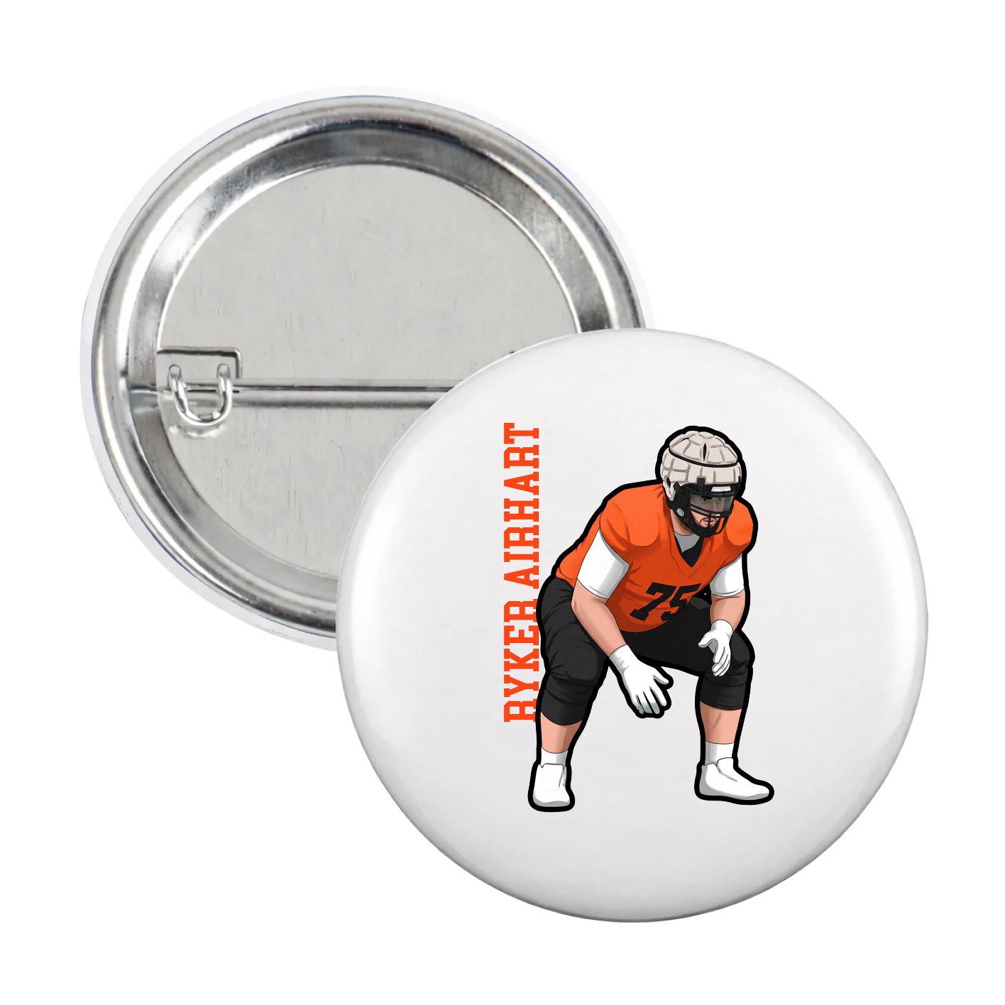 Game Day Button — Name Vertical in White