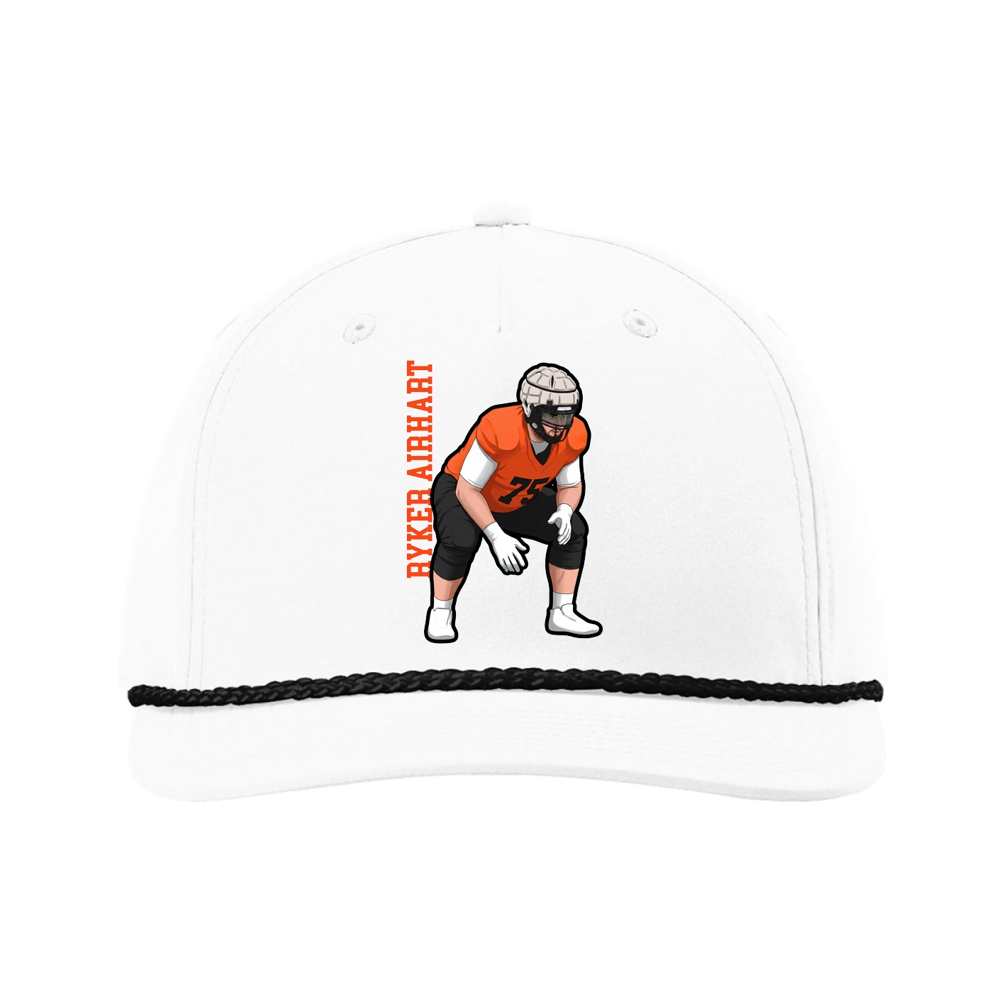 Five-Panel Classic Rope Cap — Name Vertical in White