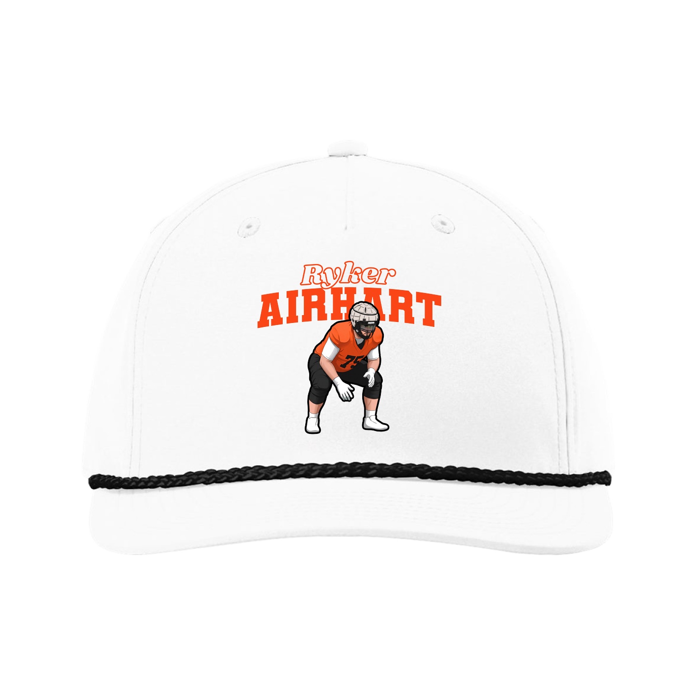 Five-Panel Classic Rope Cap — Name Arch in White