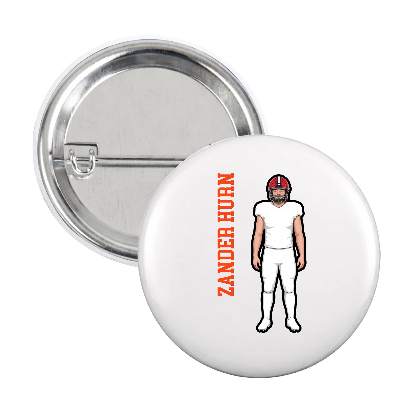 Game Day Button — Name Vertical in White