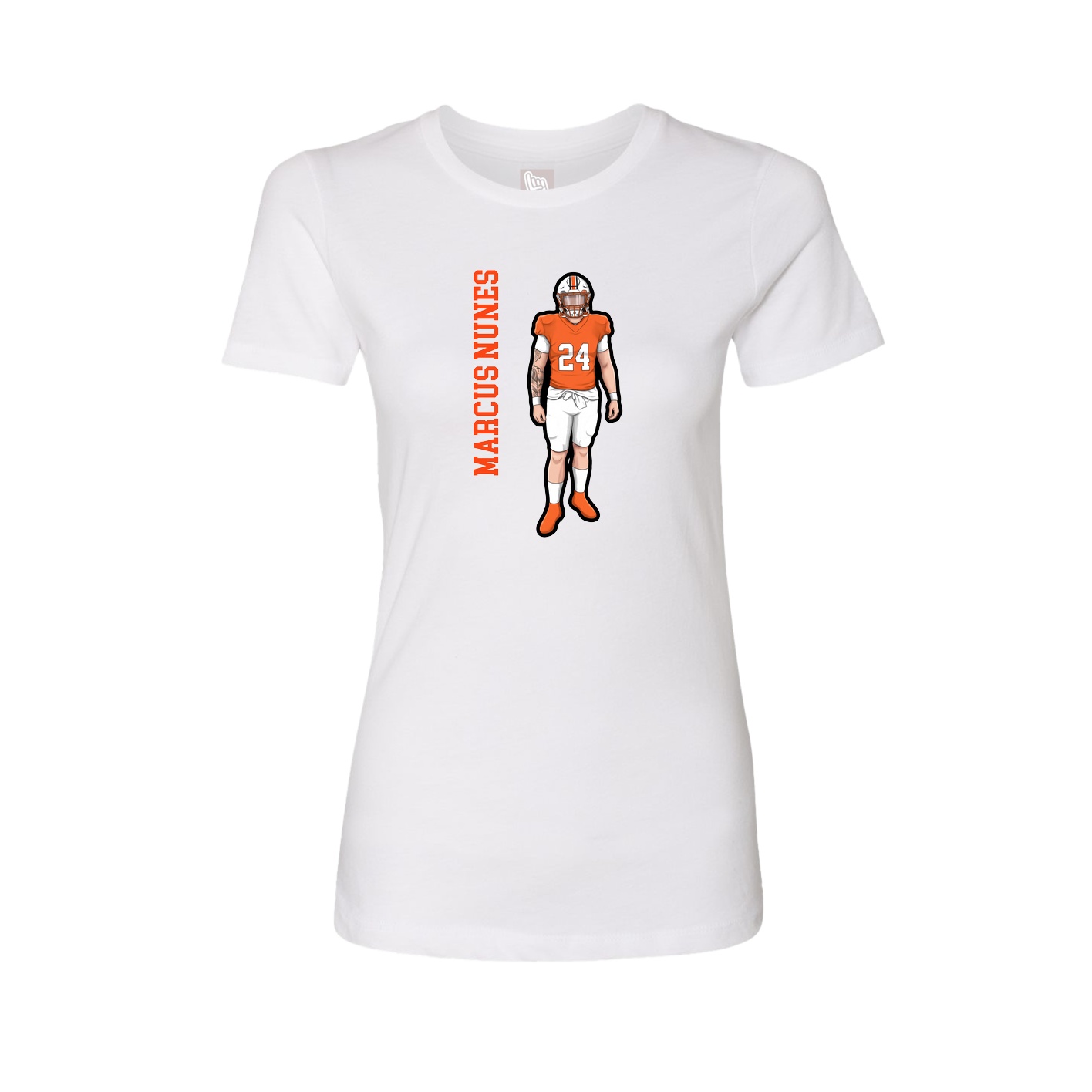 Fitted Women's Tee — Name Vertical in White