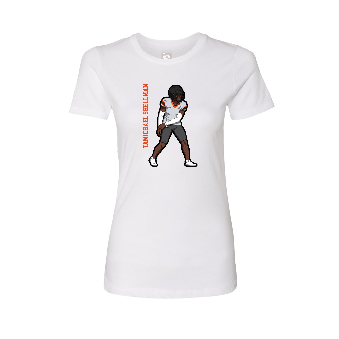 Fitted Women's Tee — Name Vertical in White