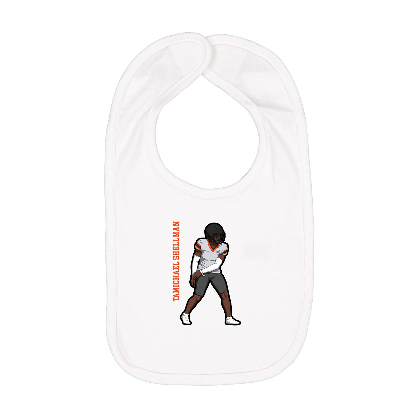 Infant Bib — Name Vertical in White