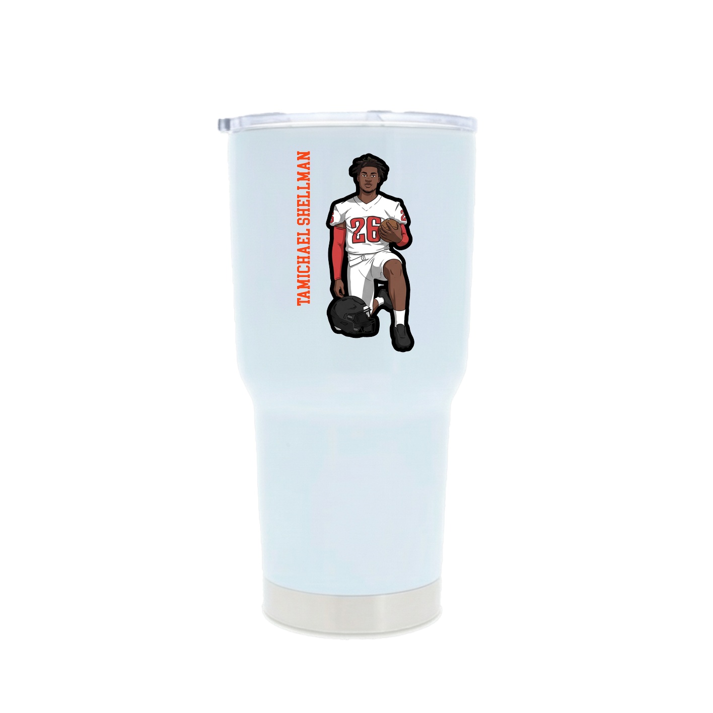 30oz Stainless Steel Tumbler — Name Vertical in White
