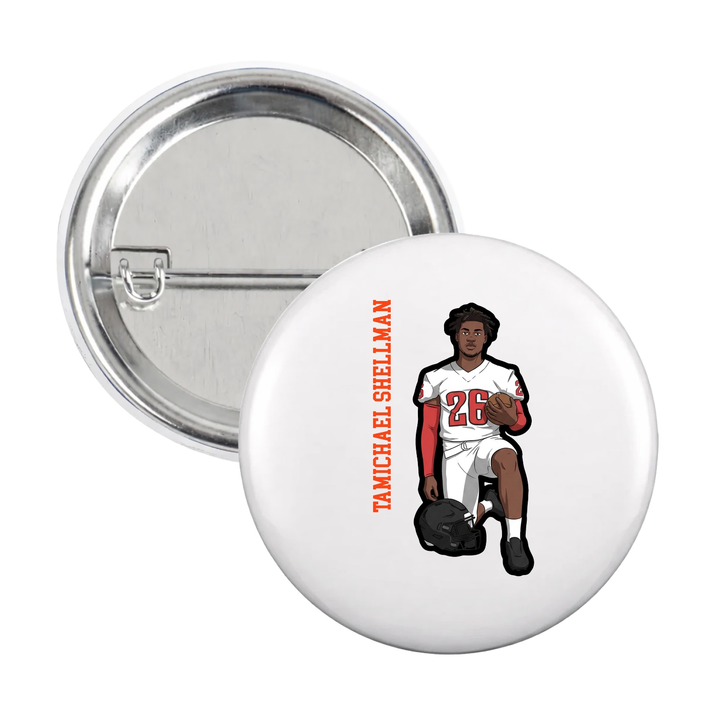 Game Day Button — Name Vertical in White