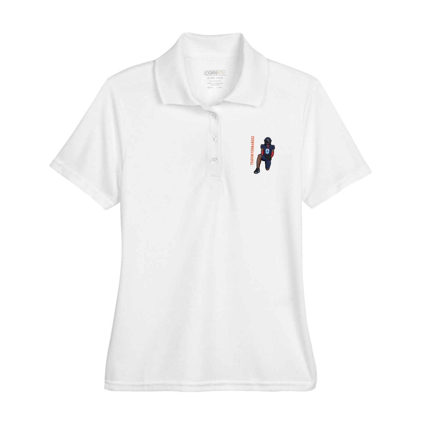 Womens Performance Polo — Name Vertical in White