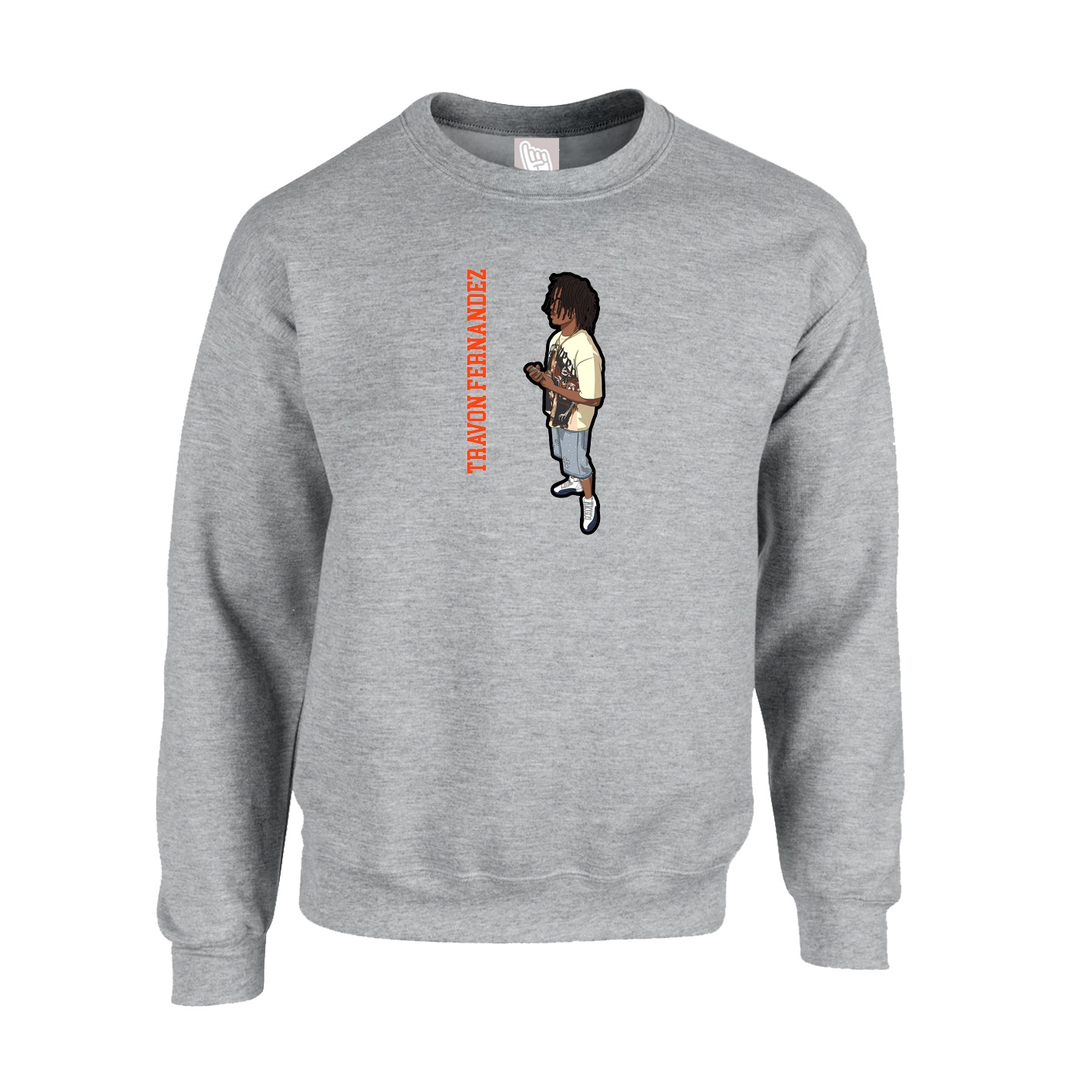 Fleece Crew — Name Vertical in Grey